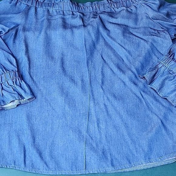 Designer Bali Corp. Off Shoulder Mid Sleeve Sz L Blue Jean Blouse Tun Size L / US 10 / IT 46 - 7 Thumbnail