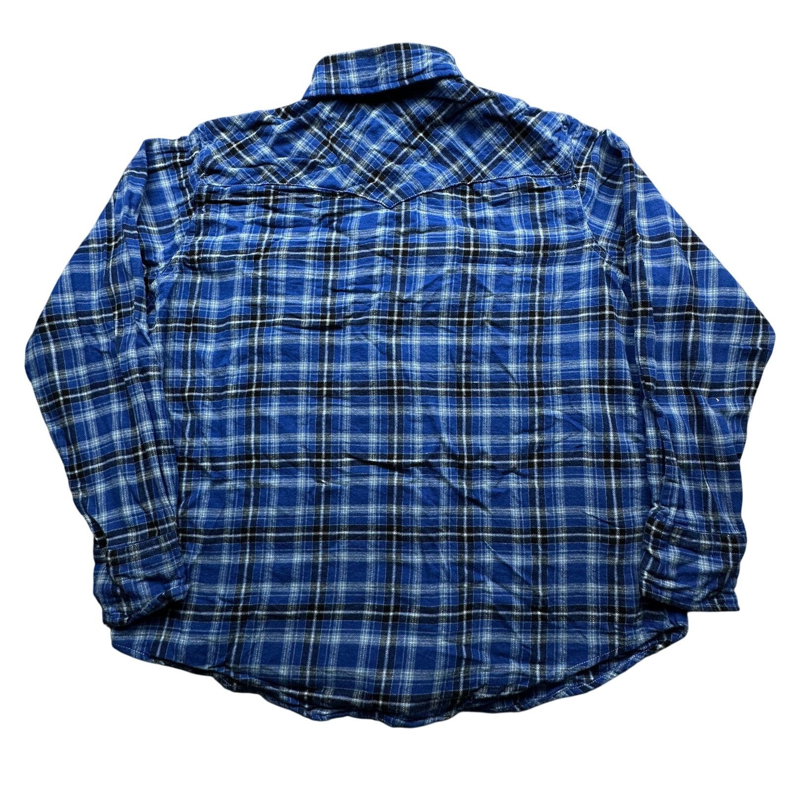 Wrangler Wrangler Pearl Snap Plaid Flannel Shirt Mens XL Blue Black Size US XL / EU 56 / 4 - 2 Thumbnail