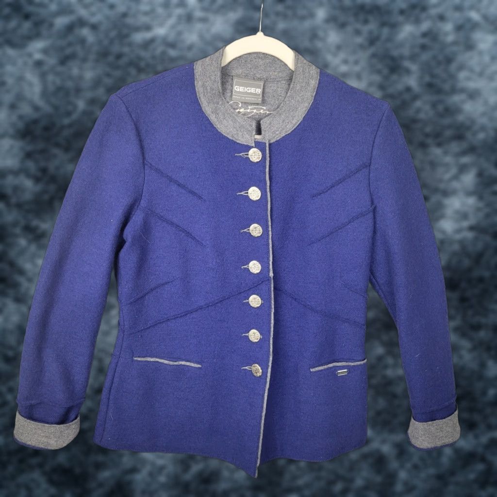 Vintage VINTAGE Geiger Womens Jacket Navy Blue Boiled Wool 38 Made in ...