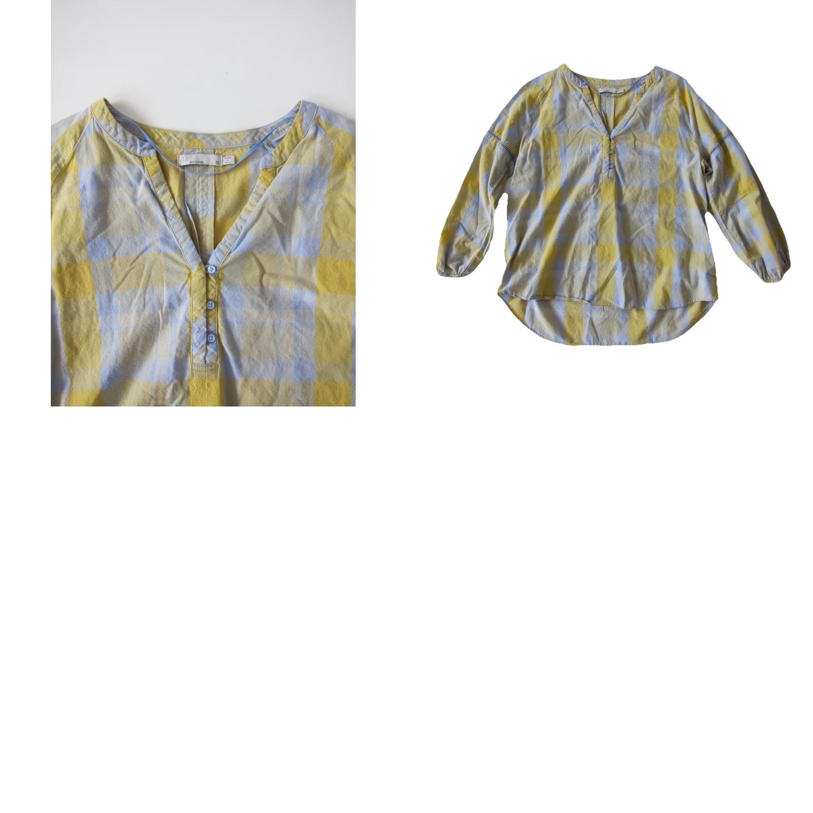 Prana prAna 100% Cotton Yellow Grey Plaid V-Neck Long Sleeve Tunic Blouse M Size M / US 6-8 / IT 42-44 - 8 Thumbnail