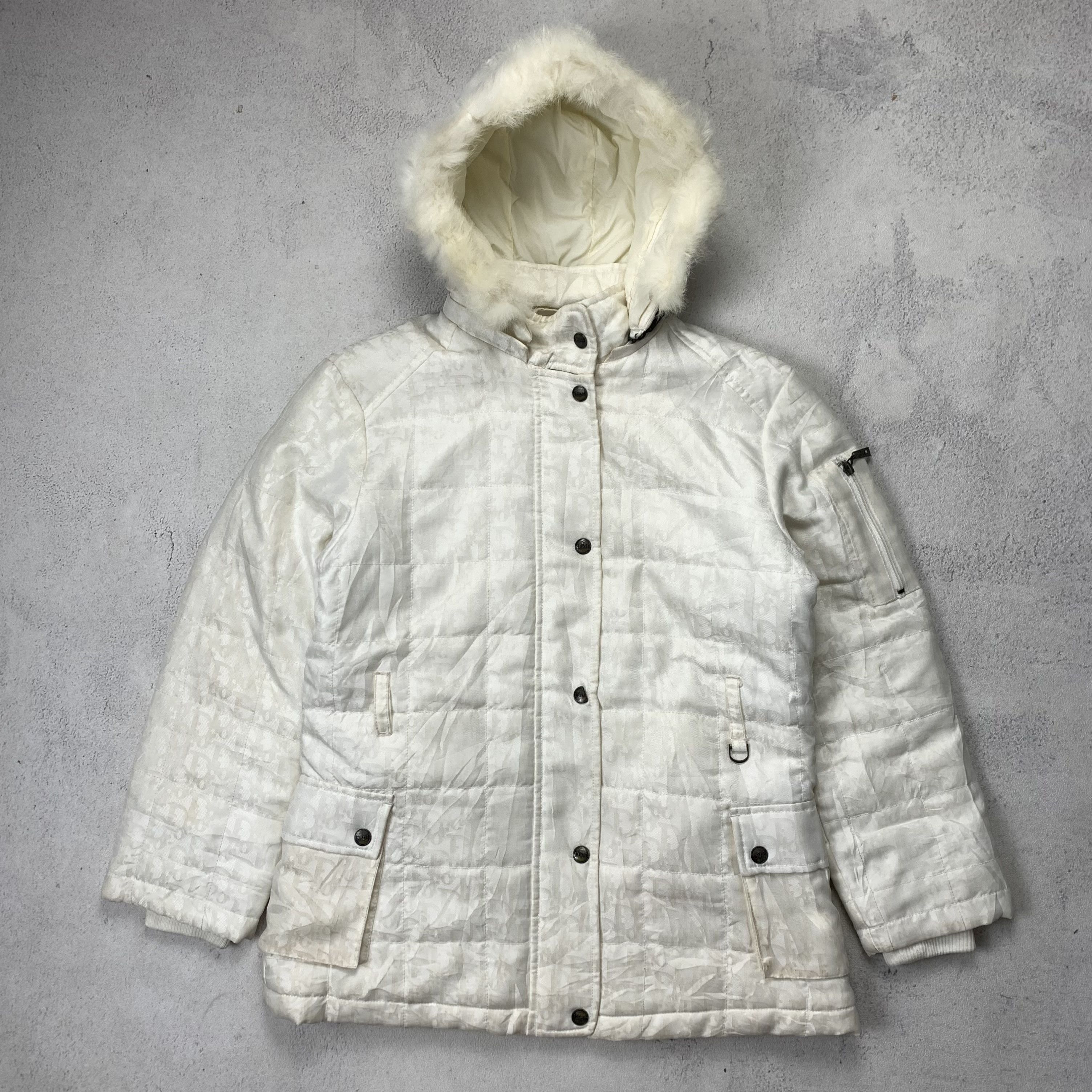 image of Christian Dior Monsieur x Vintage Christian Dior Monogram Puffer Jacket Size 12A in White, Women's