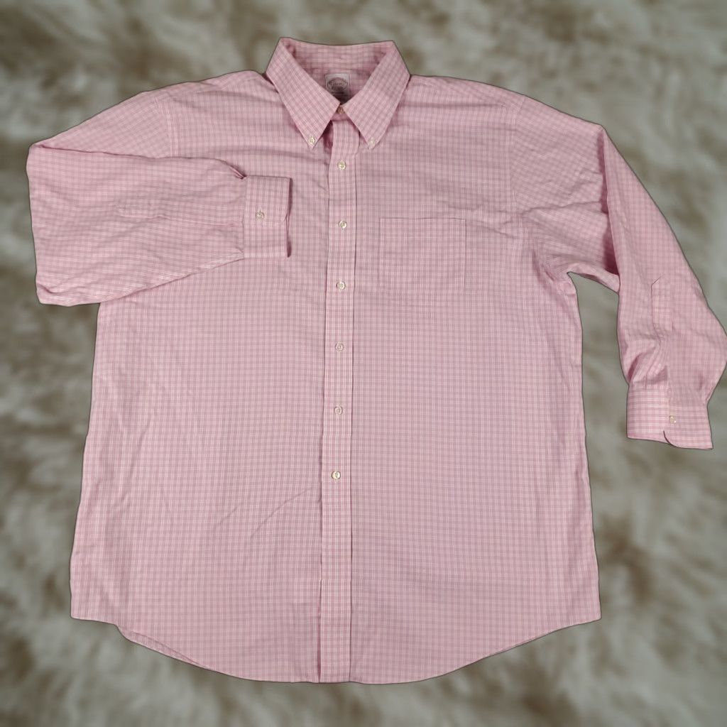 Brooks Brothers Brooks Brothers Shirt Mens 17.5 Pink Plaid Madison Dress Button Up Long Sleeve Shirt Mens Regular 100% Cotton Non-Iron Tailored? Size 48R - 1 Thumbnail