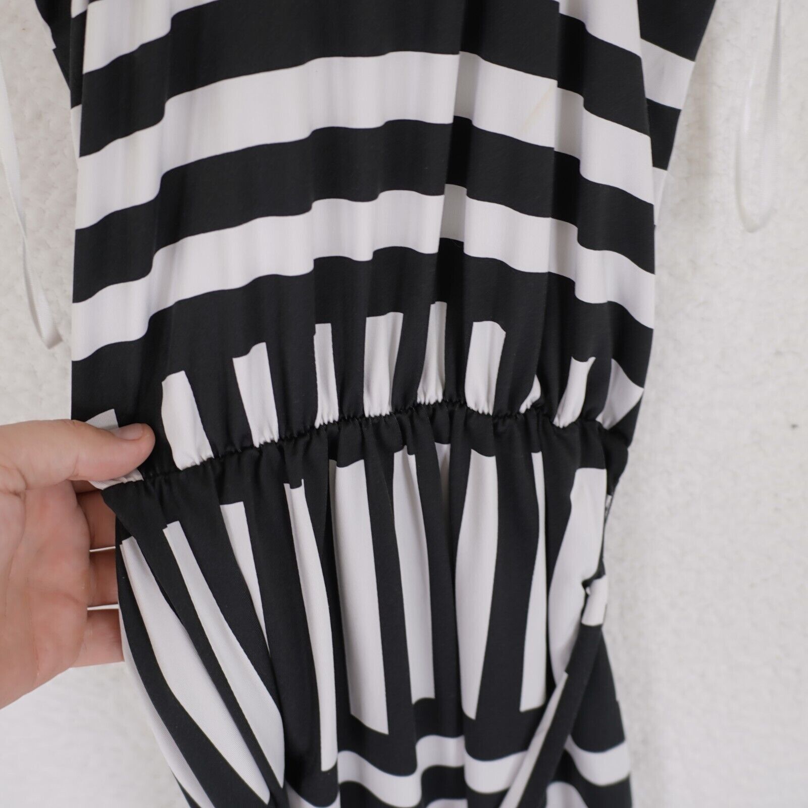 Designer Magpie Blue Small White Striped Plunging Neck Scrunch Belt D Size S / US 4 / IT 40 - 7 Thumbnail