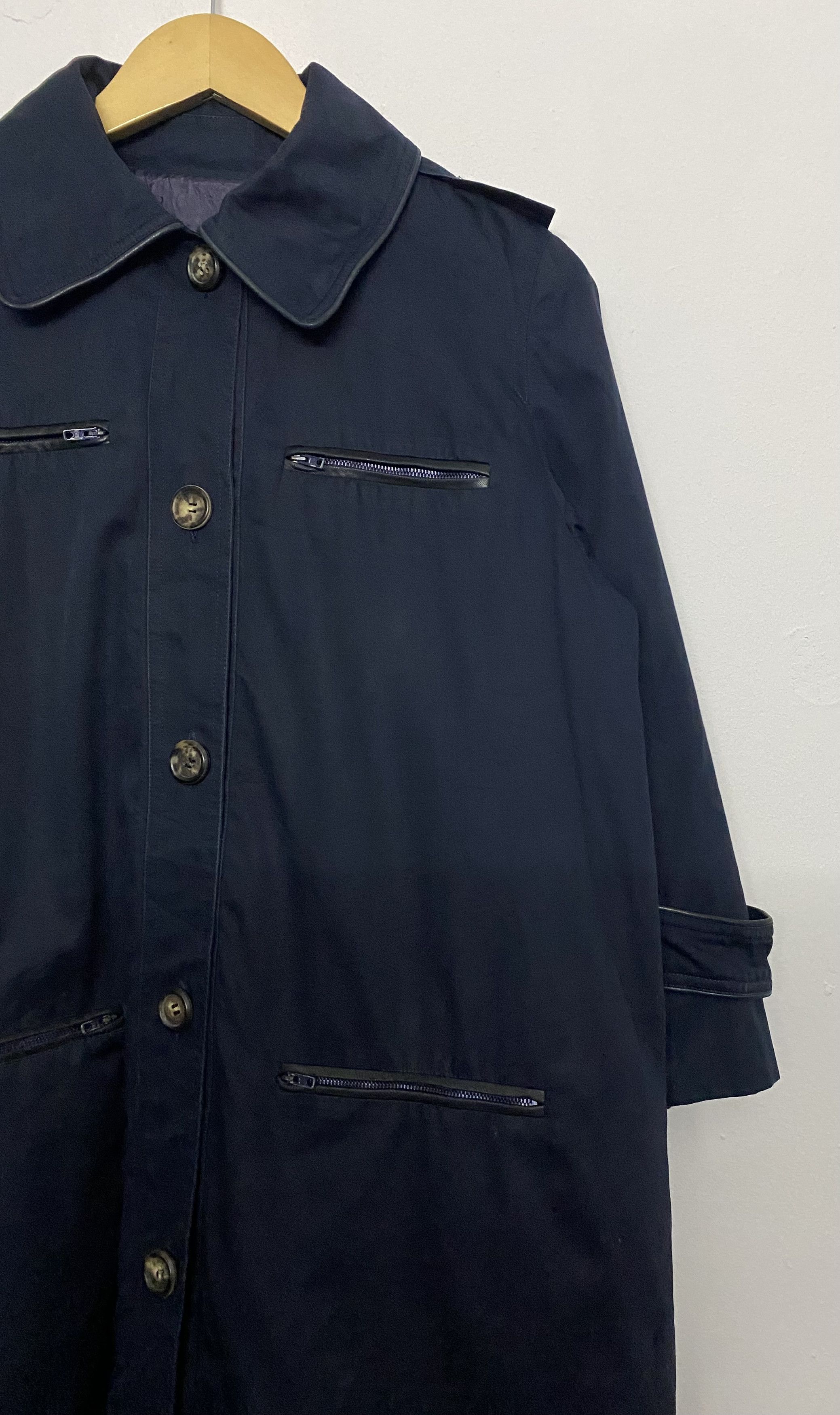 Celine Vintage Celine Trench Coat Dark Navy Long Button Up Jacket Size M / US 6-8 / IT 42-44 - 7 Thumbnail