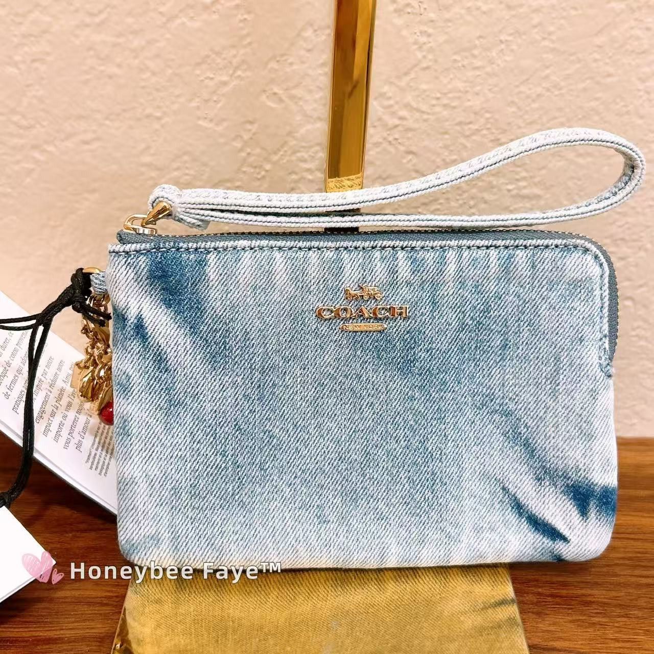 Coach Corner Zip Wristlet In Loved Denim With Charms CEF82 Size ONE SIZE - 1 Thumbnail