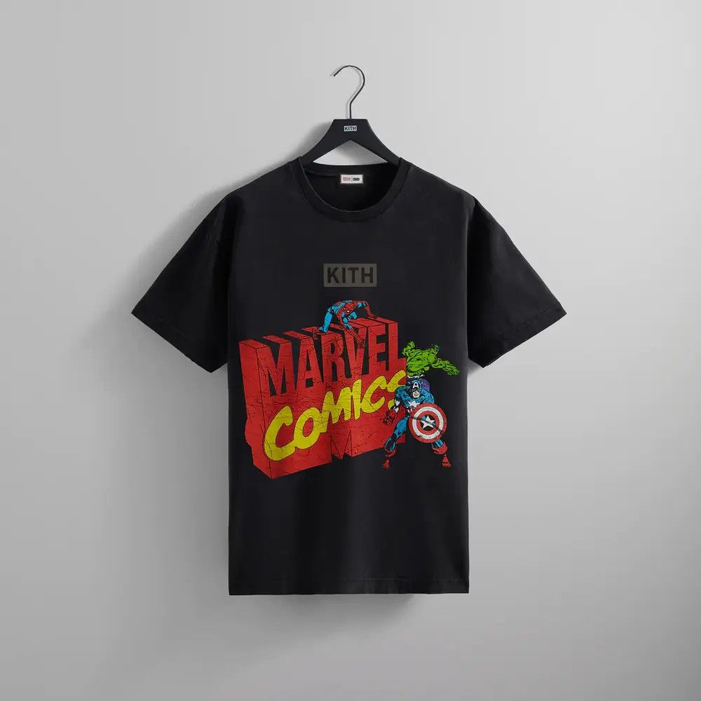 Image of Kith Marvel Spider-Man Avengers Vintage Tee in Black, Men's (Size 2XL)