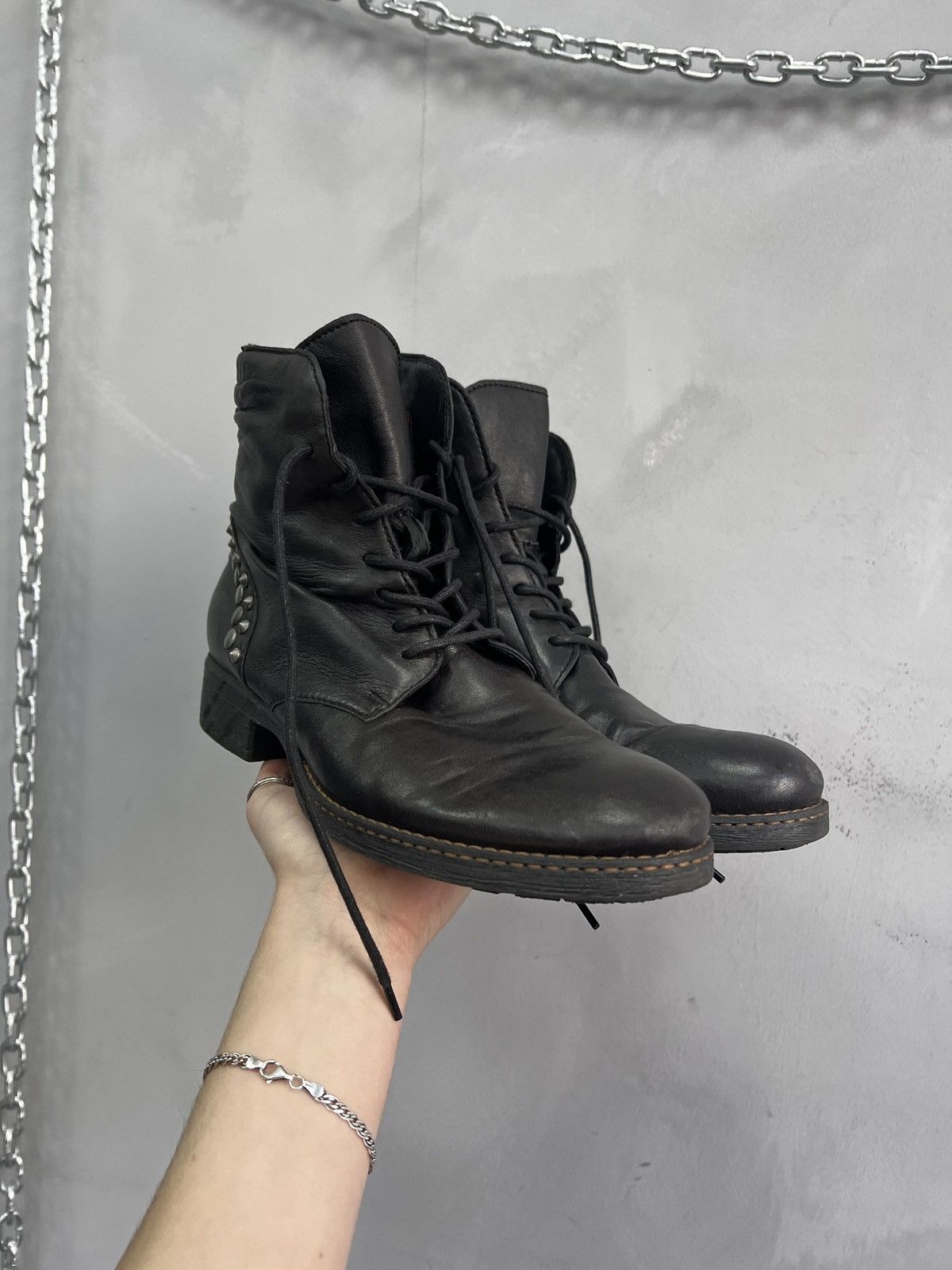 Hedi Slimane Lace-up black leather boots rock A.S 98 vintage style Size US 8 / EU 41 - 2 Thumbnail