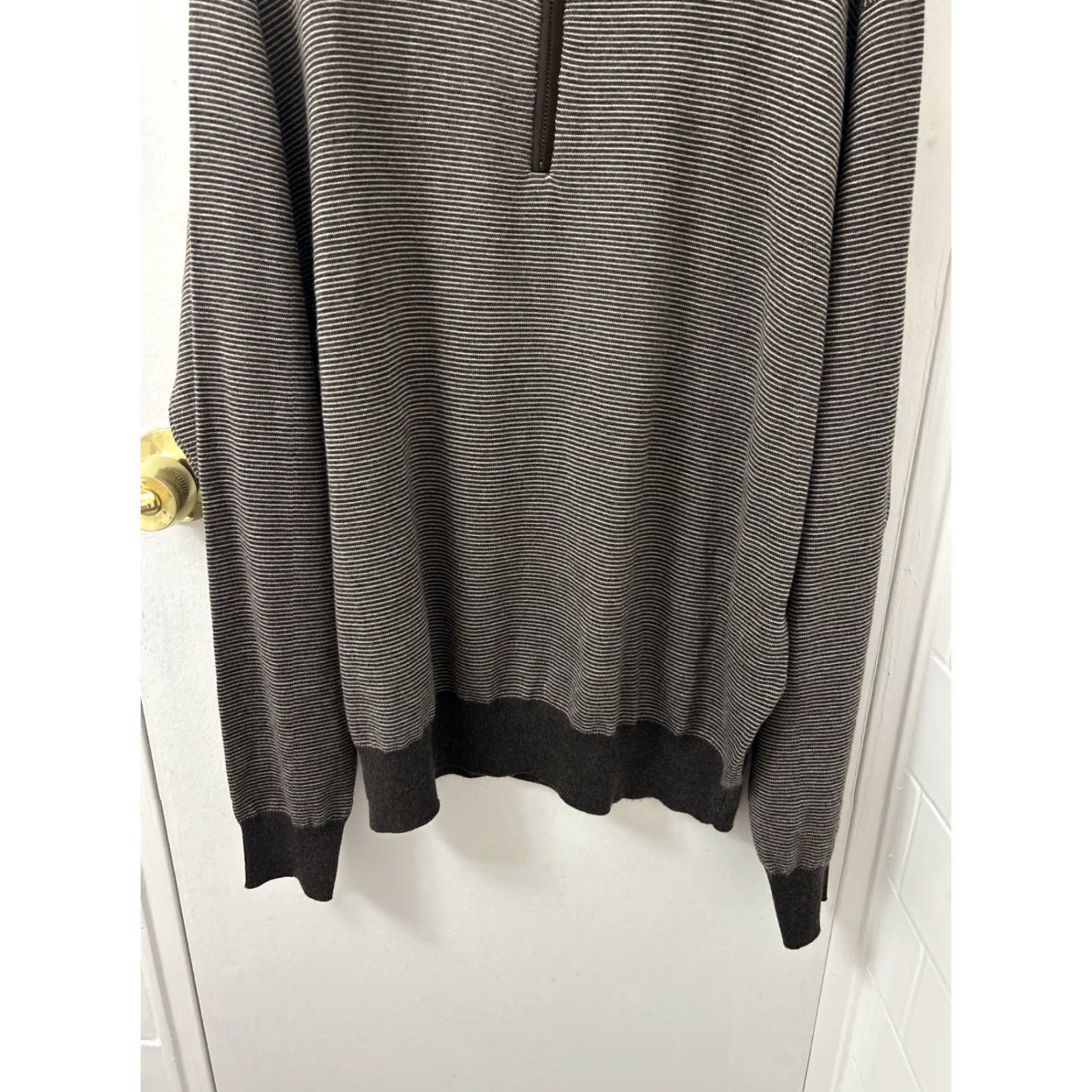 Peter Millar Peter Millar Sweater Mens XL Brown Striped 1/4 Zip Wool Mock Neck Pullover Size US XL / EU 56 / 4 - 3 Thumbnail