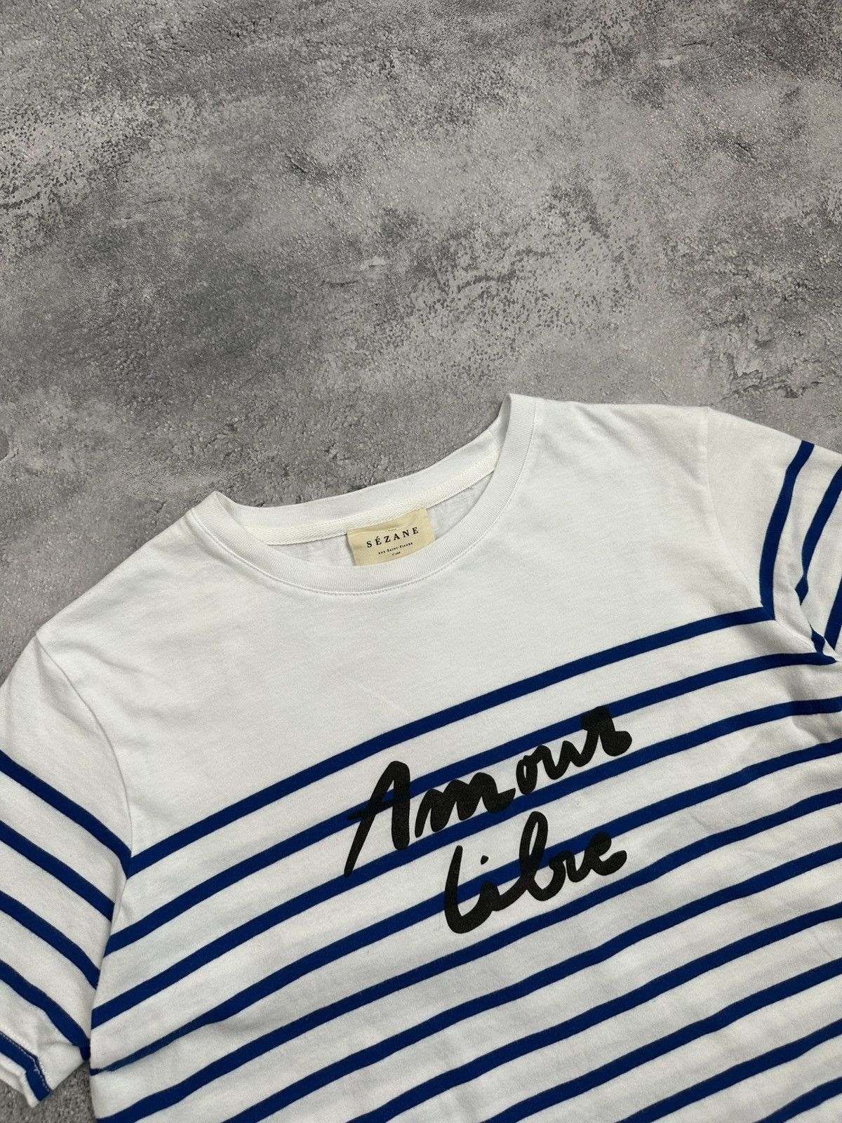 Sezane Sezane Paris Amour T-Shirt Blue Striped White Tee Size S Size S / US 4 / IT 40 - 4 Thumbnail