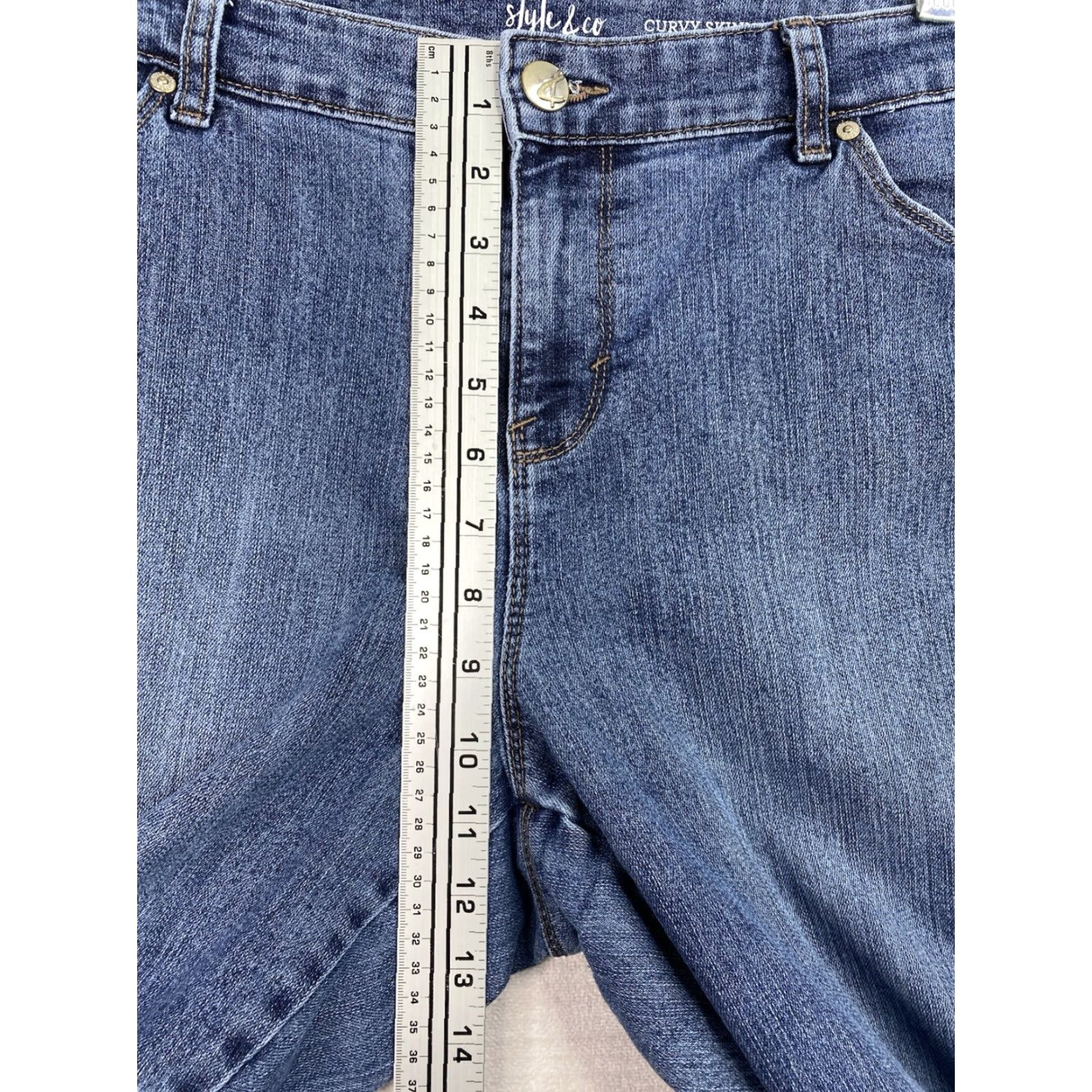 Vintage Style&co. Womens Jeans 16 Curvy Skinny Floral Embroidered Denim Stretch Bohemian Flower 5-Pocket Regular Size 16 Womens Jeans Blue Denim Size 38" / US 16 / IT 52 - 6 Thumbnail