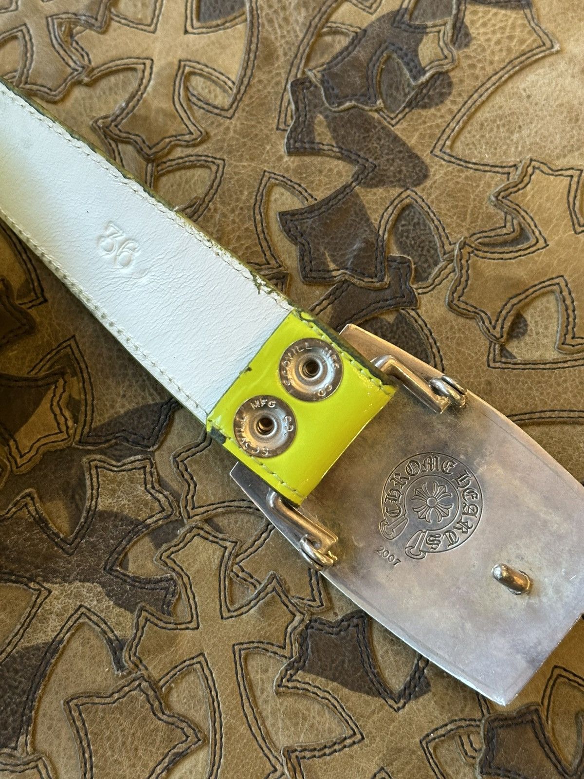 Chrome Hearts CHROME HEARTS 1-1 METALIC LIME FLUR BELT Size 36 - 3 Thumbnail