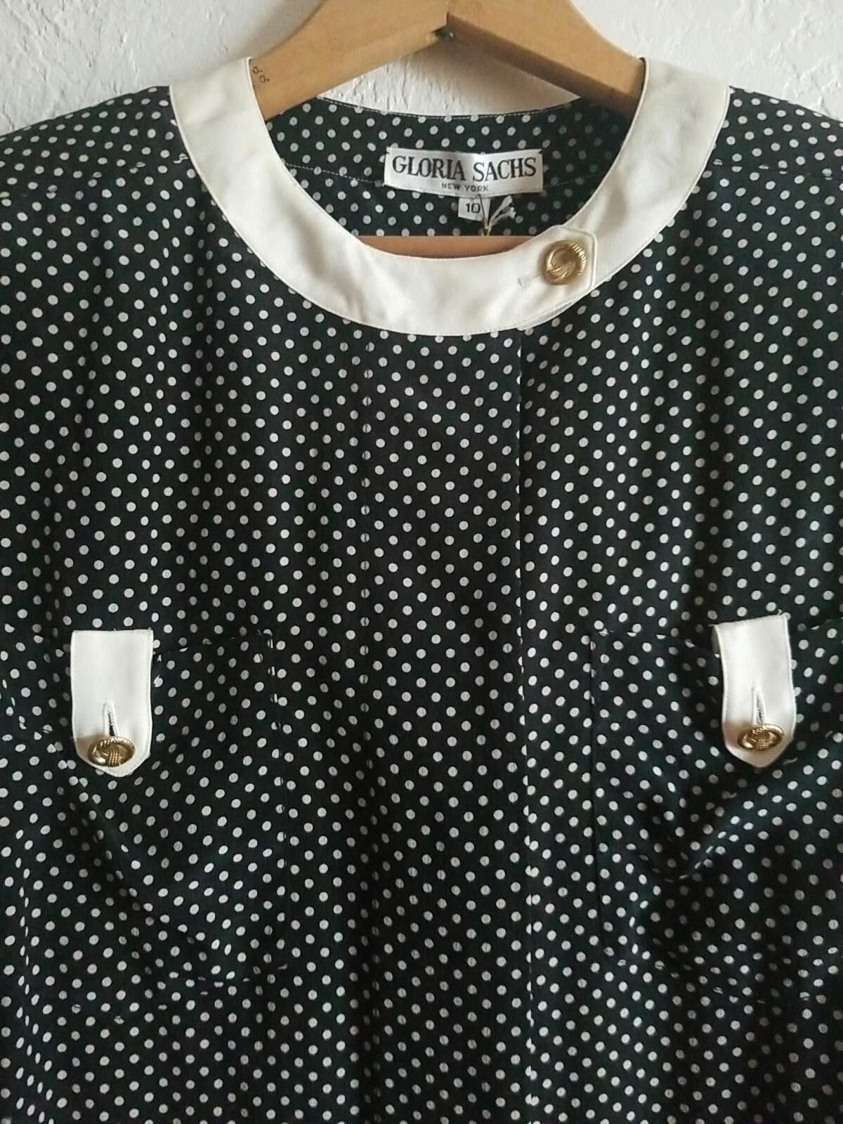 Other Gloria Sachs Black White Polka Dot Pleated Skirt Suit sz 10 Size 32" / US 10 / IT 46 - 3 Thumbnail
