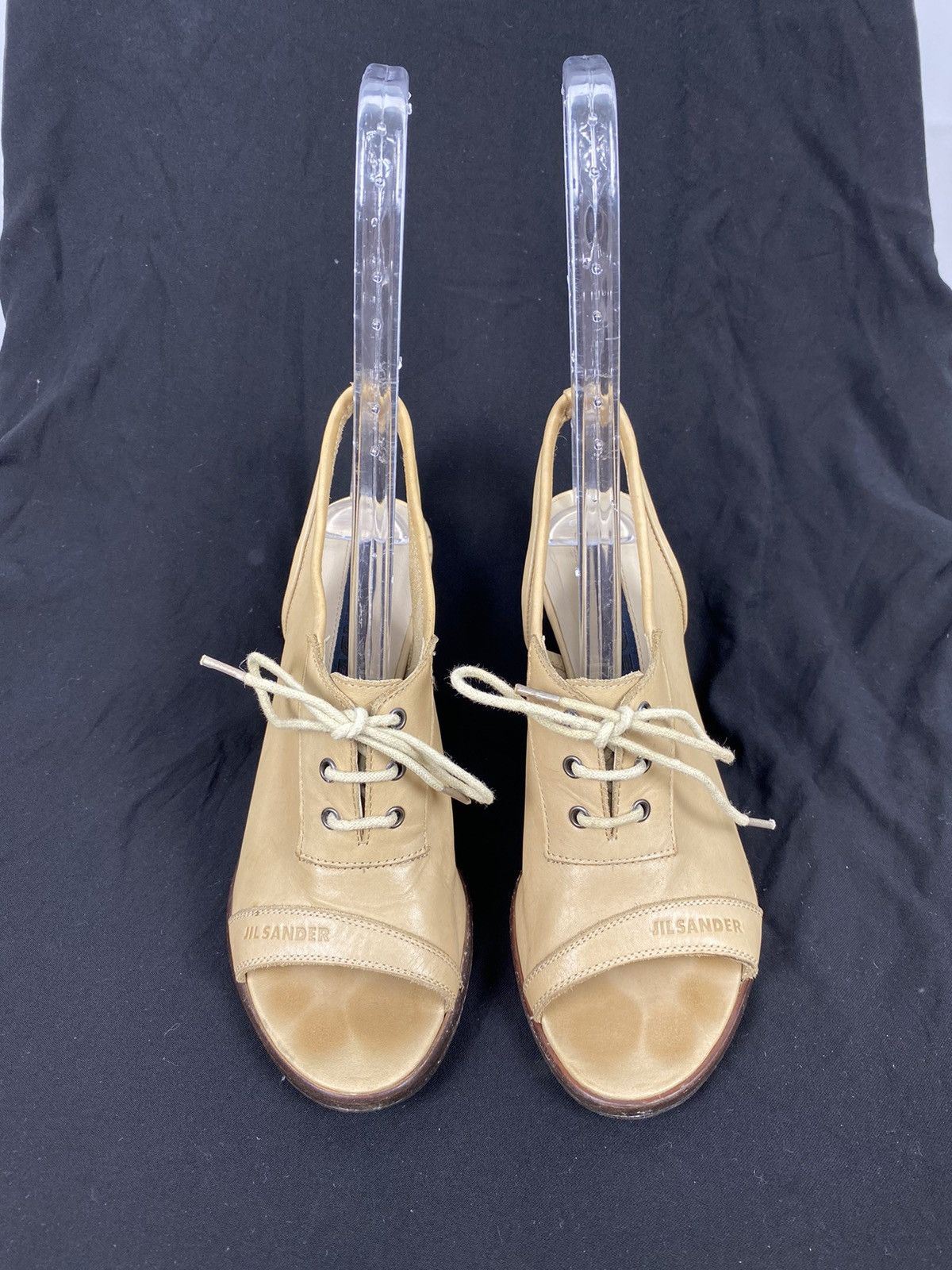 Jil Sander × Raf Simons × Vintage Jil Sander Peep Toe Lace Up Leather Slingback Pumps 37 Size US 7 / IT 37 - 2 Thumbnail