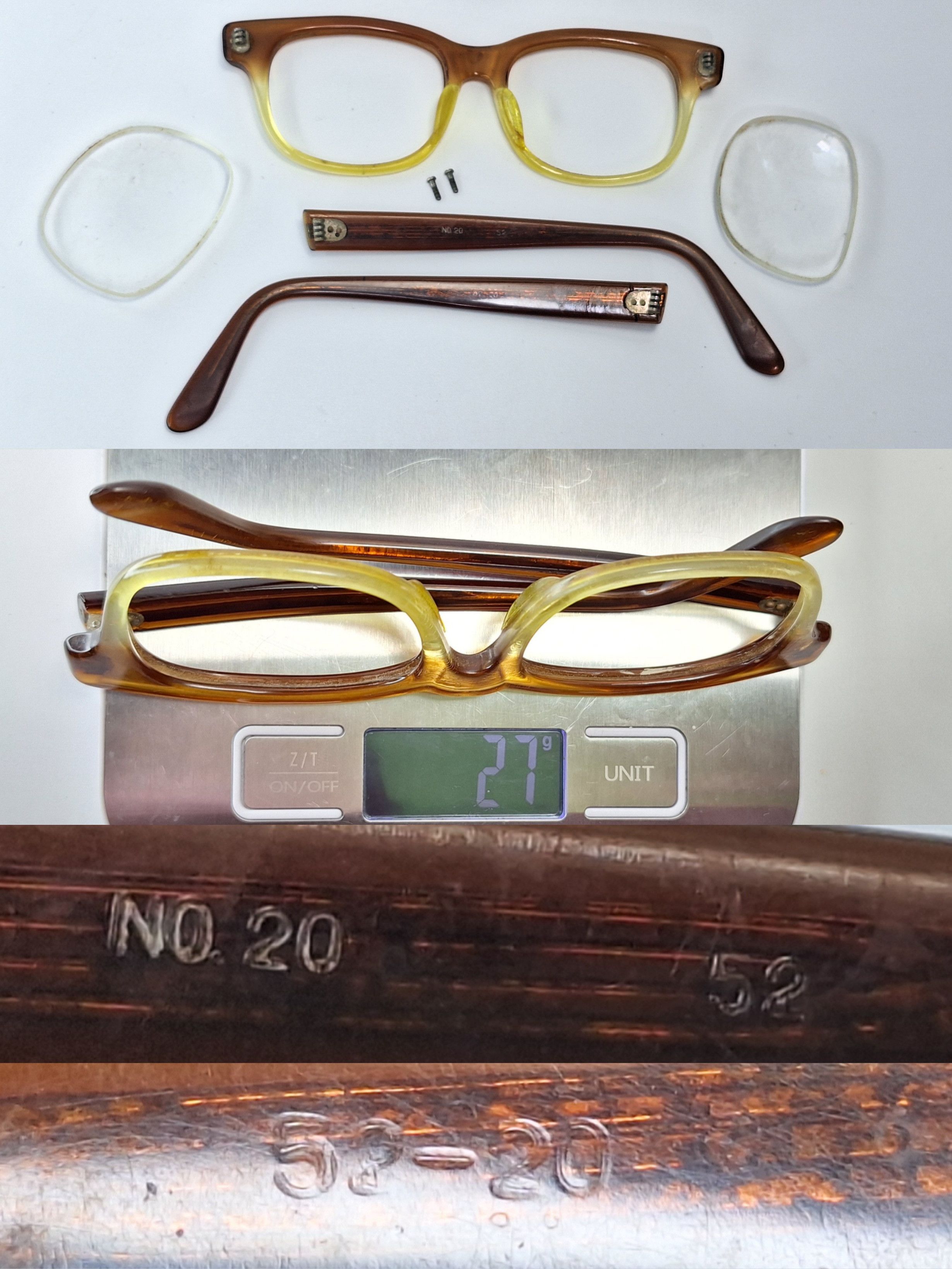 Other 80s Japan Vintage No.20 52-20 Classic Eyeglass Frame Size ONE SIZE - 7 Thumbnail