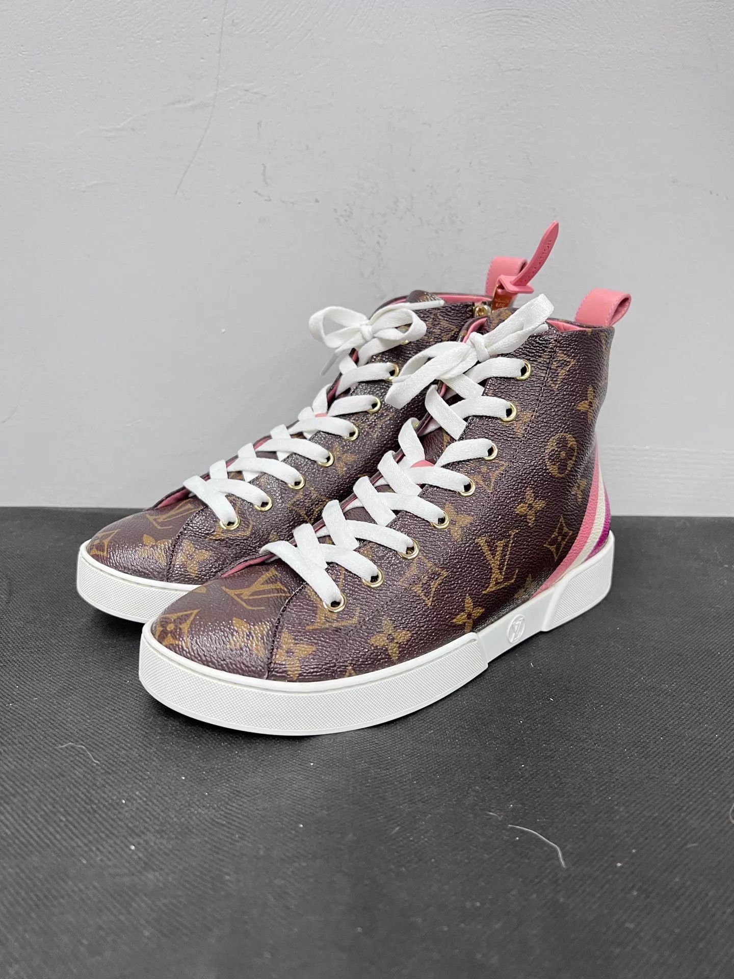 Louis Vuitton LV Monogram All-Over Print High-Top Sneakers 36.5 Mint Size US 6 / IT 36 - 1 Thumbnail
