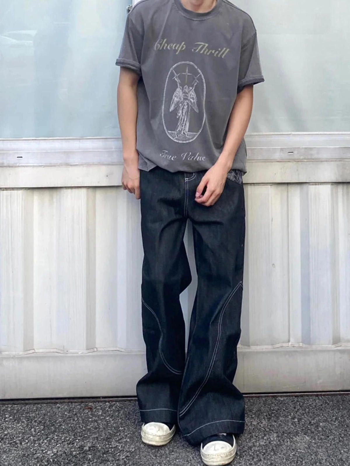 Other Black Wide Leg Denim Jeans, Loose Fit Baggy Jeans Size US 30 / EU 46 - 2 Thumbnail