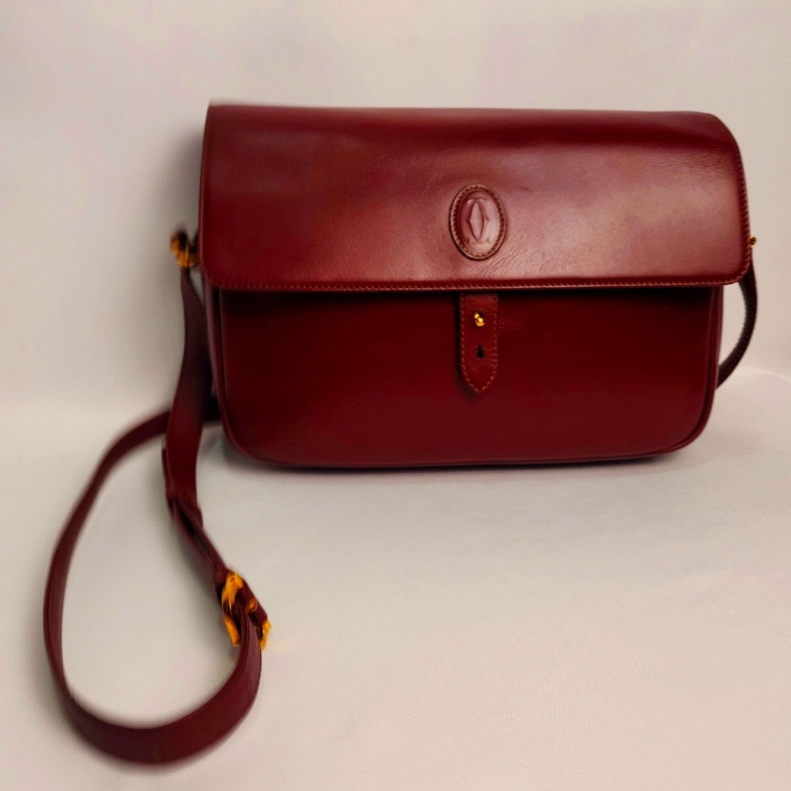 Cartier Cartier Burgundy Bordeaux Leather Shoulder Bag Size ONE SIZE - 2 Thumbnail