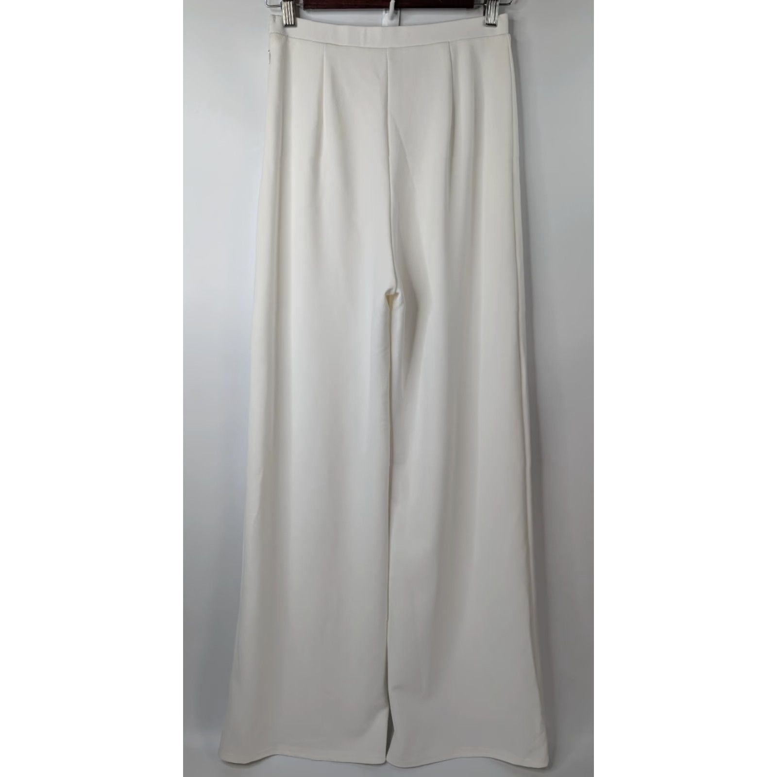 Lulus Lulus White Wide-Leg Pants Womens Small Zip Stretch Casual Dress Pants Regular Fit Size S Size 28" / US 6 / IT 42 - 5 Thumbnail