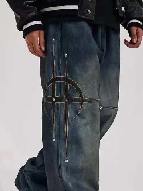 Japanese Brand × Jean × Vintage Vintage patchwork studded casual straight-leg jeans Size US 32 / EU 48 - 3 Thumbnail