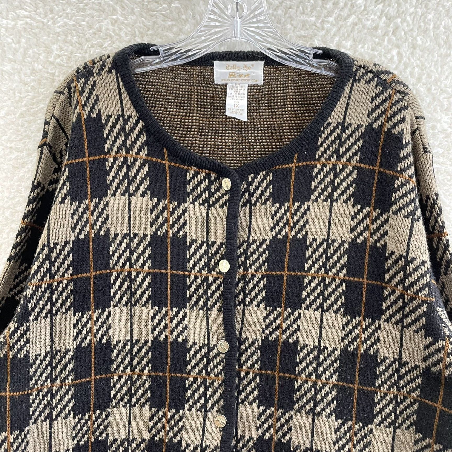 Vintage VINTAGE 90s Cardigan Sweater 1X XL Plus Size Tan Tartan Plaid Academia Grandma Women Size XL / US 12-14 / IT 48-50 - 3 Thumbnail