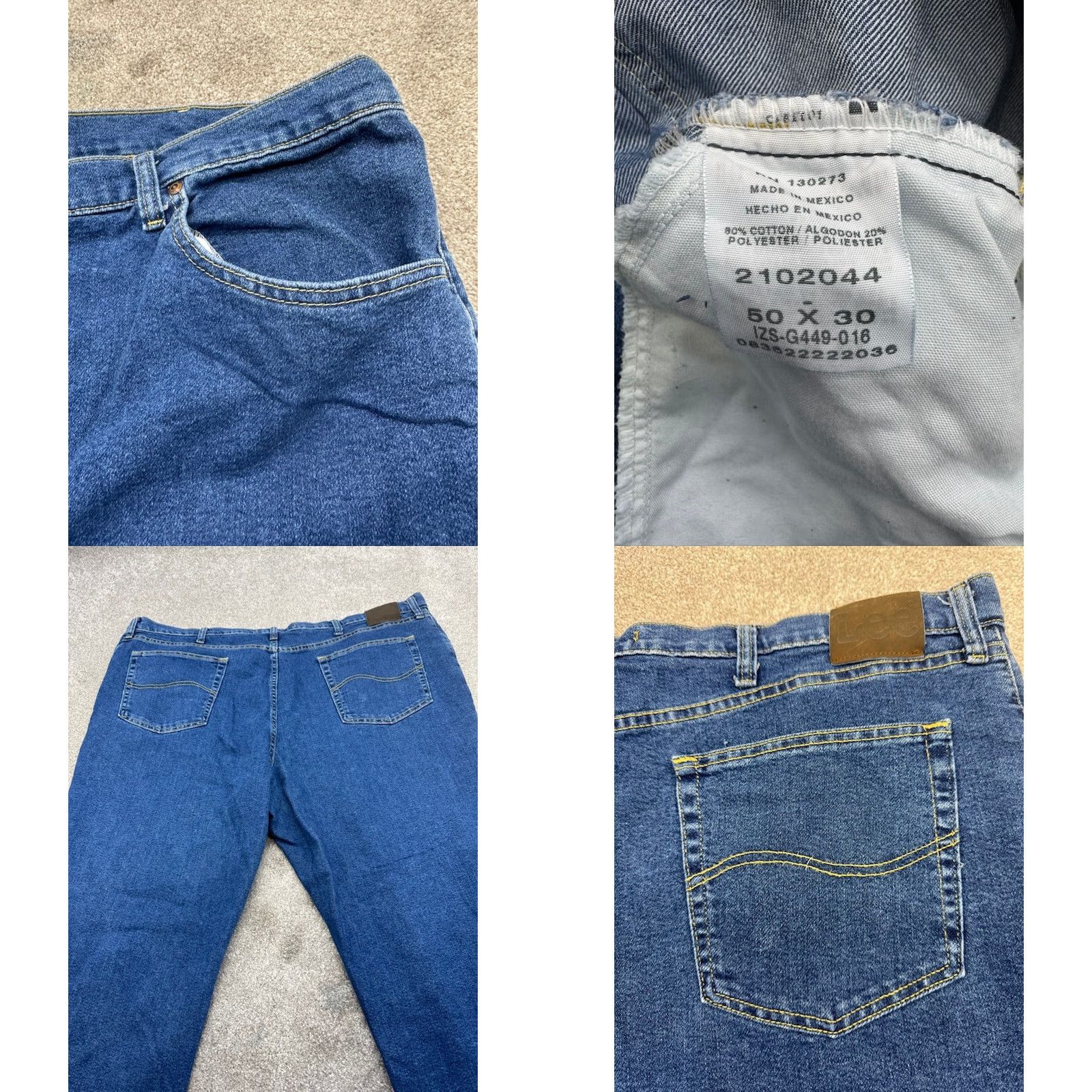 Lee Lee Jeans Mens Jeans 50x32 Blue Denim Regular Fit Straight Leg 6218 Mens Big & Tall 50 46" Waist 32" Inseam Blue 5-Pocket Denim Jeans Size US 34 / EU 50 - 8 Thumbnail