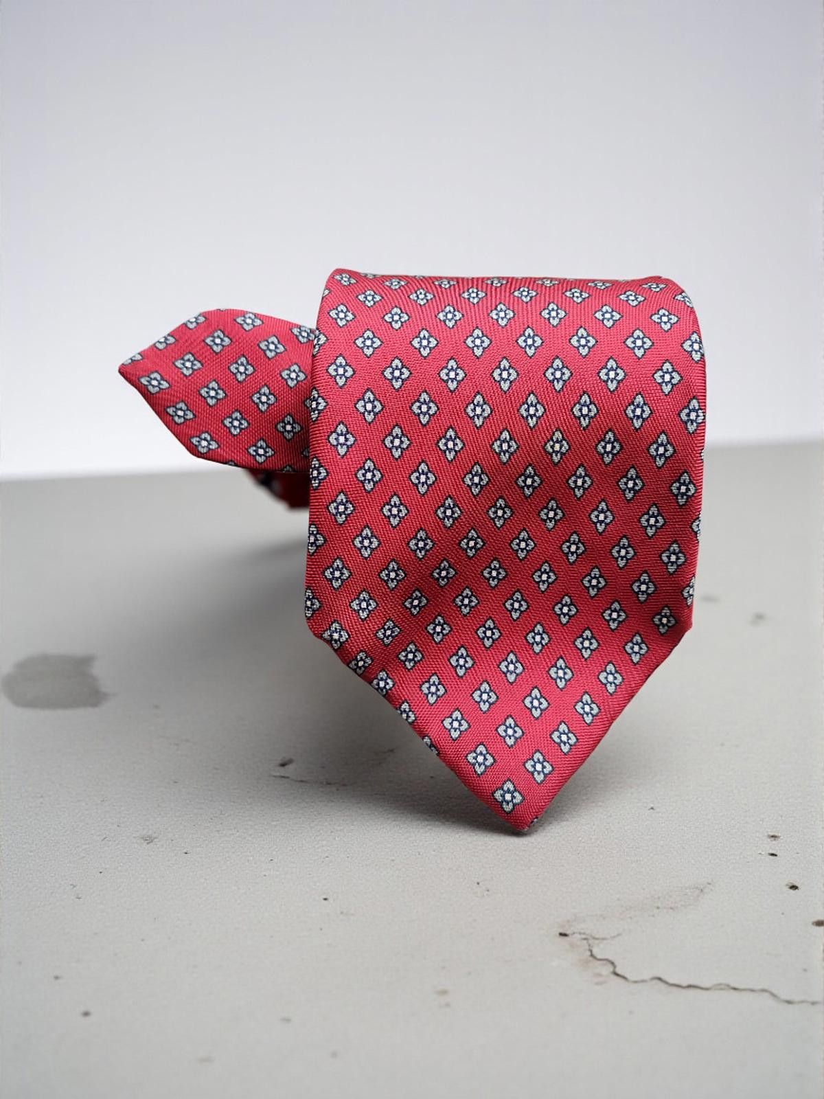 Jos. A. Bank Jos. A. Bank Red Silk Tie with Hand Blocked Pattern Size ONE SIZE - 2 Thumbnail