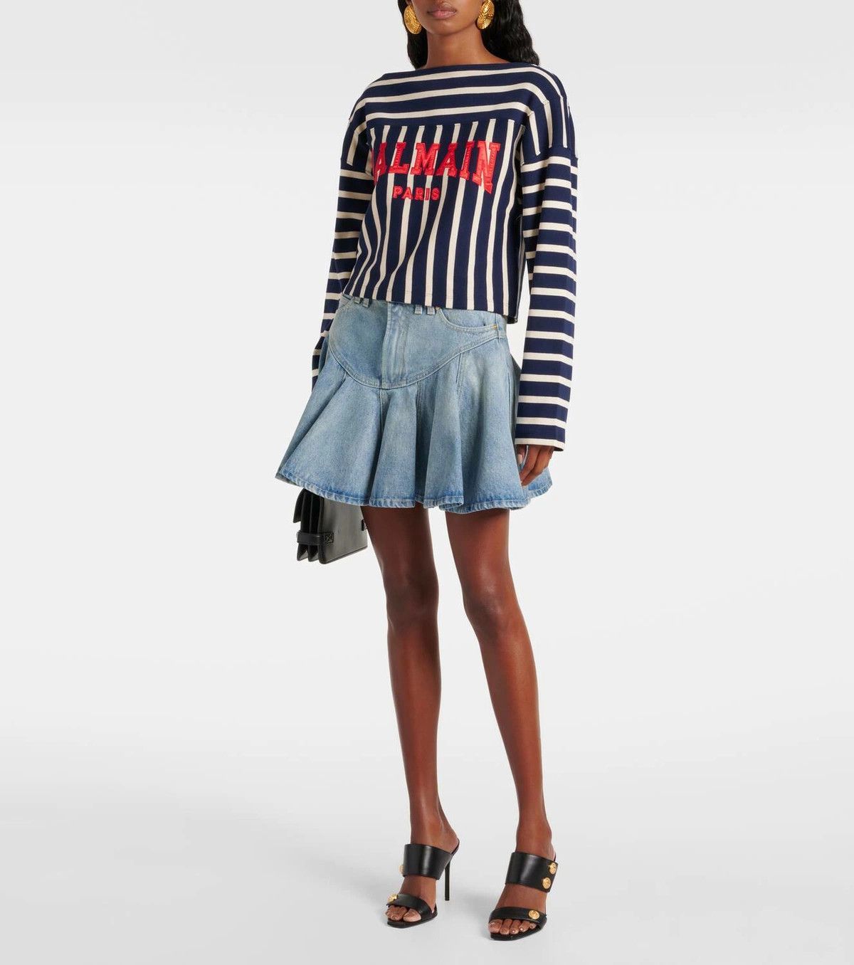 Balmain o1s1wg111025 Pleated Denim Mini Skirt in Blue Size 25" / US 0 / IT 36 - 2 Thumbnail