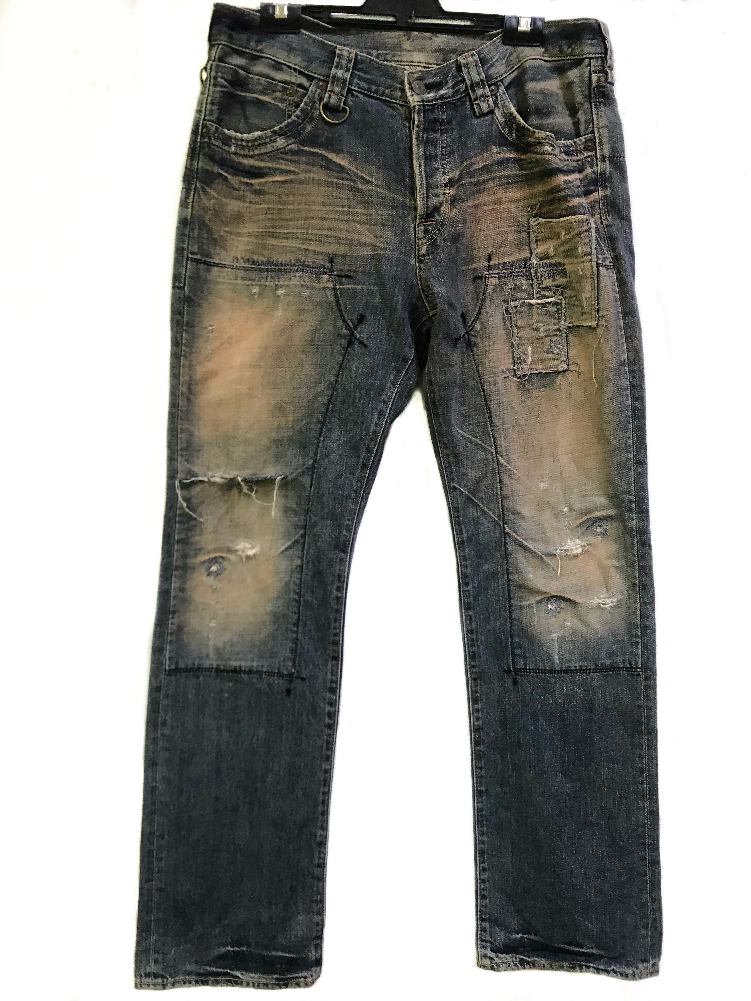 If Six Was Nine × Japanese Brand Quadro Bartack double knee Patchwork Distressed Denim Pants Size US 32 / EU 48 - 1 Thumbnail