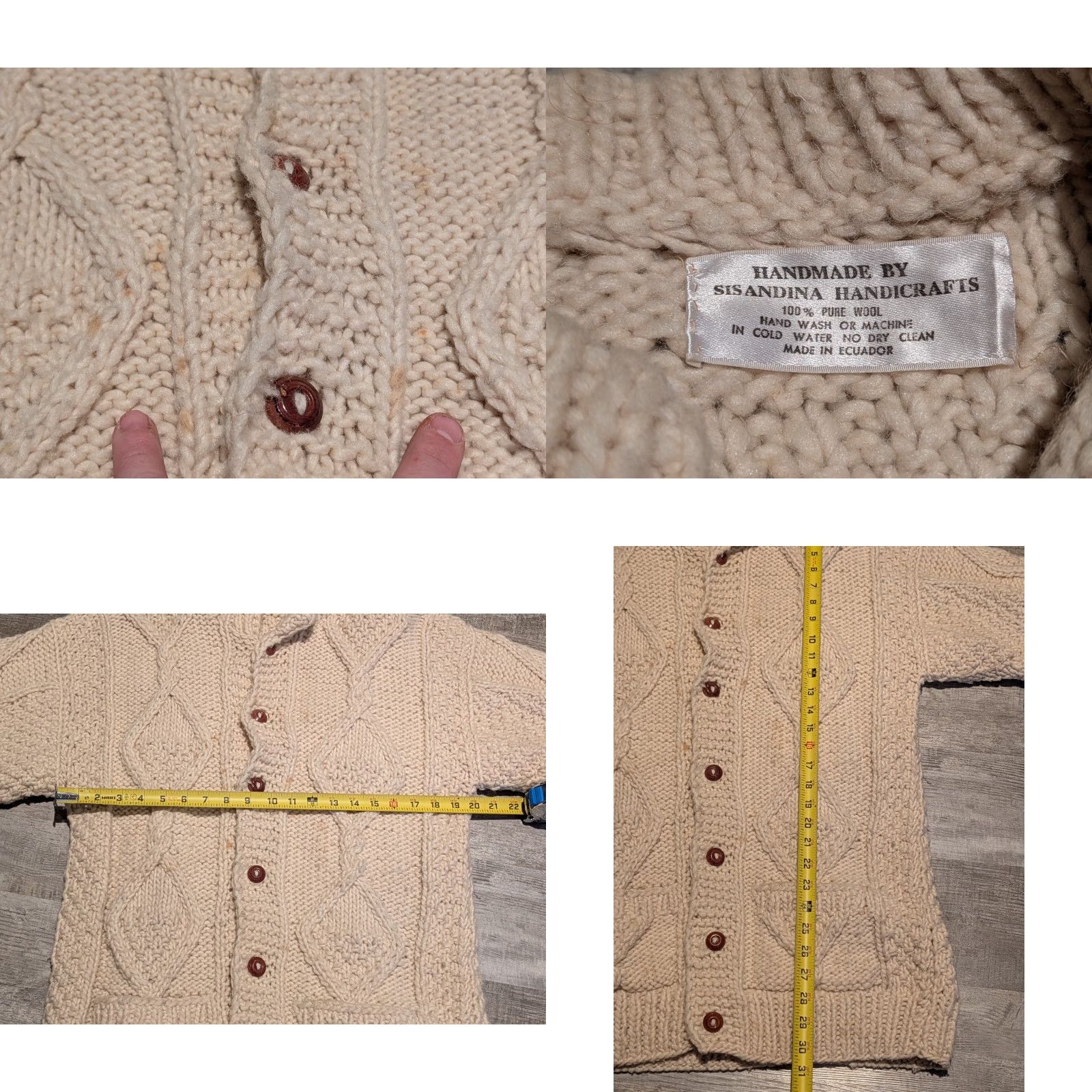 Vintage VINTAGE Sisandina Womens Cardigan Sweater Wool M/L Cream Fisherman Mock Neck Zipper Pockets Heavyweight Knit Long Sleeve Size M / US 6-8 / IT 42-44 - 8 Thumbnail