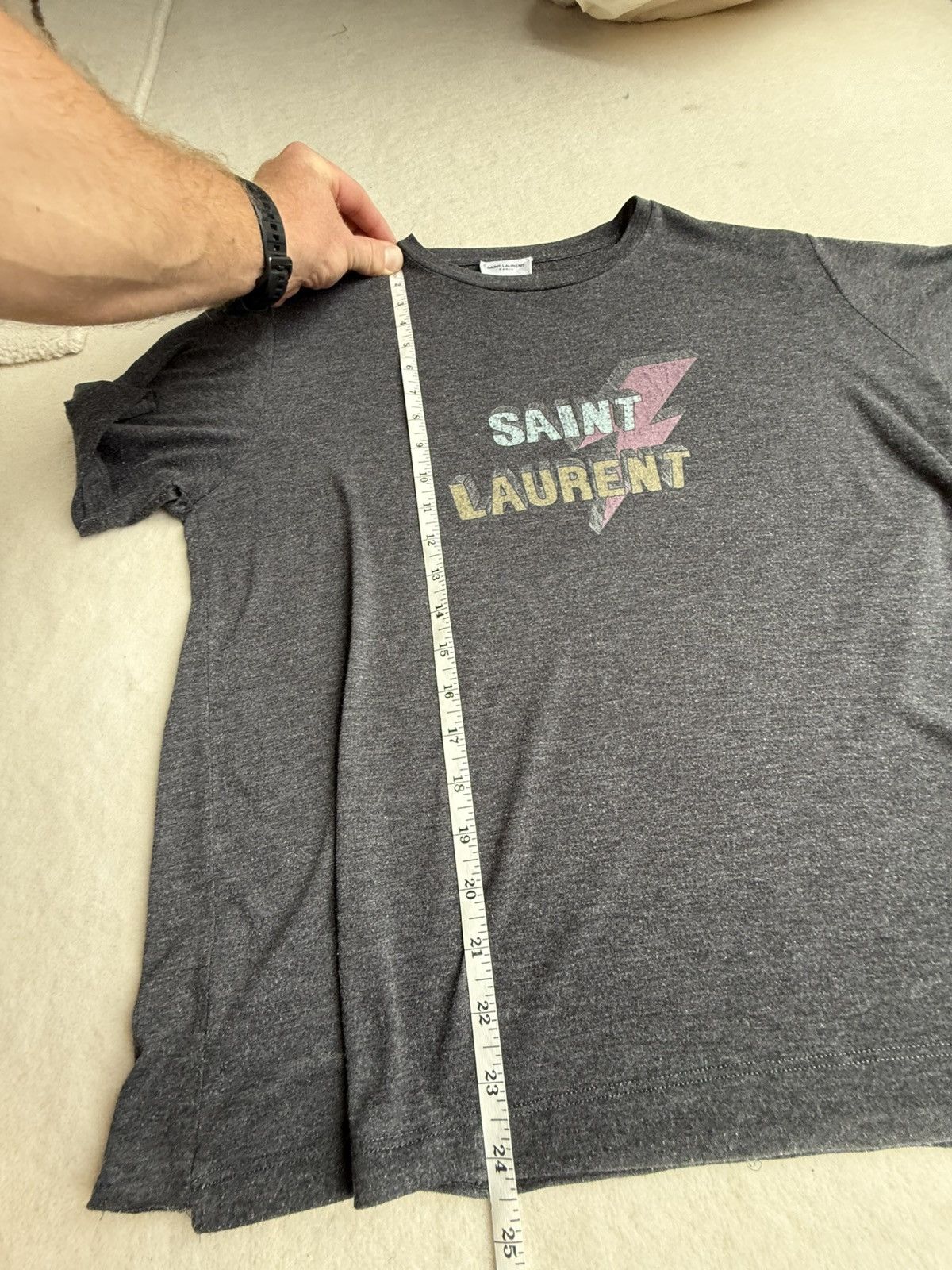Saint Laurent Paris Saint Laurent lightning bolt logo grey t shirt M Size US M / EU 48-50 / 2 - 7 Thumbnail
