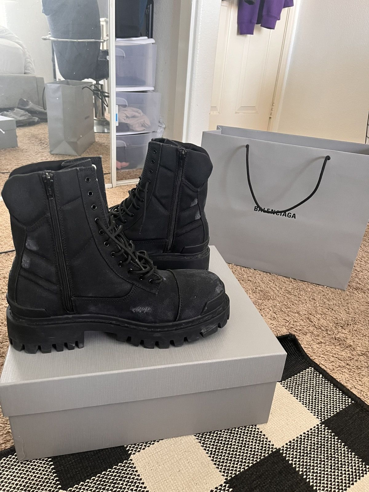 Balenciaga Balenciaga Distressed Canvas Combat Strike Boots | Grailed