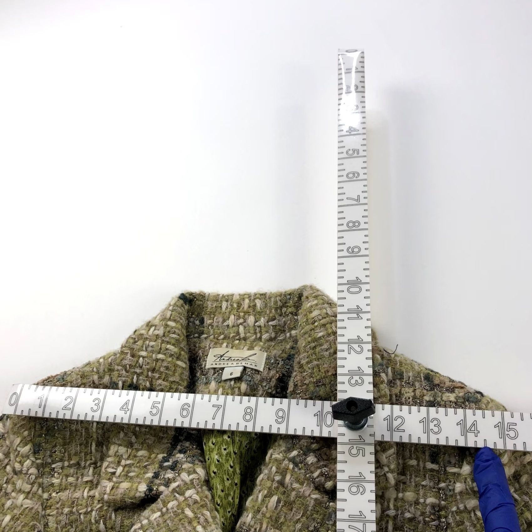Vintage Andrea Behar Size 6 Tweed Wool Acrylic Open Front Blazer Jacket Brown Green Womens Size M / US 6-8 / IT 42-44 - 6 Thumbnail