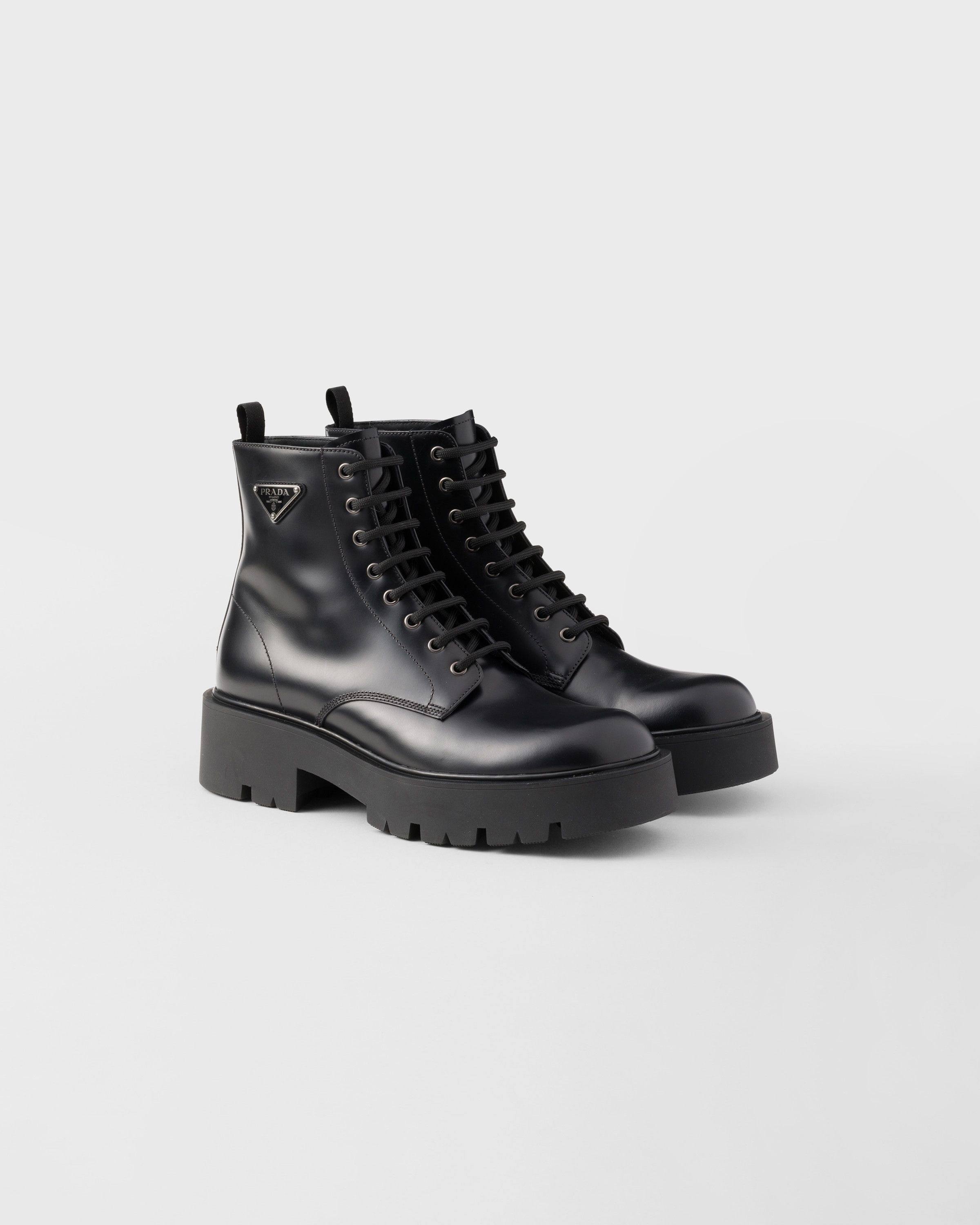 Prada o1la1rc1a0925 Brushed Leather Combat Boots in Black Size US 8 / EU 41 - 1 Thumbnail