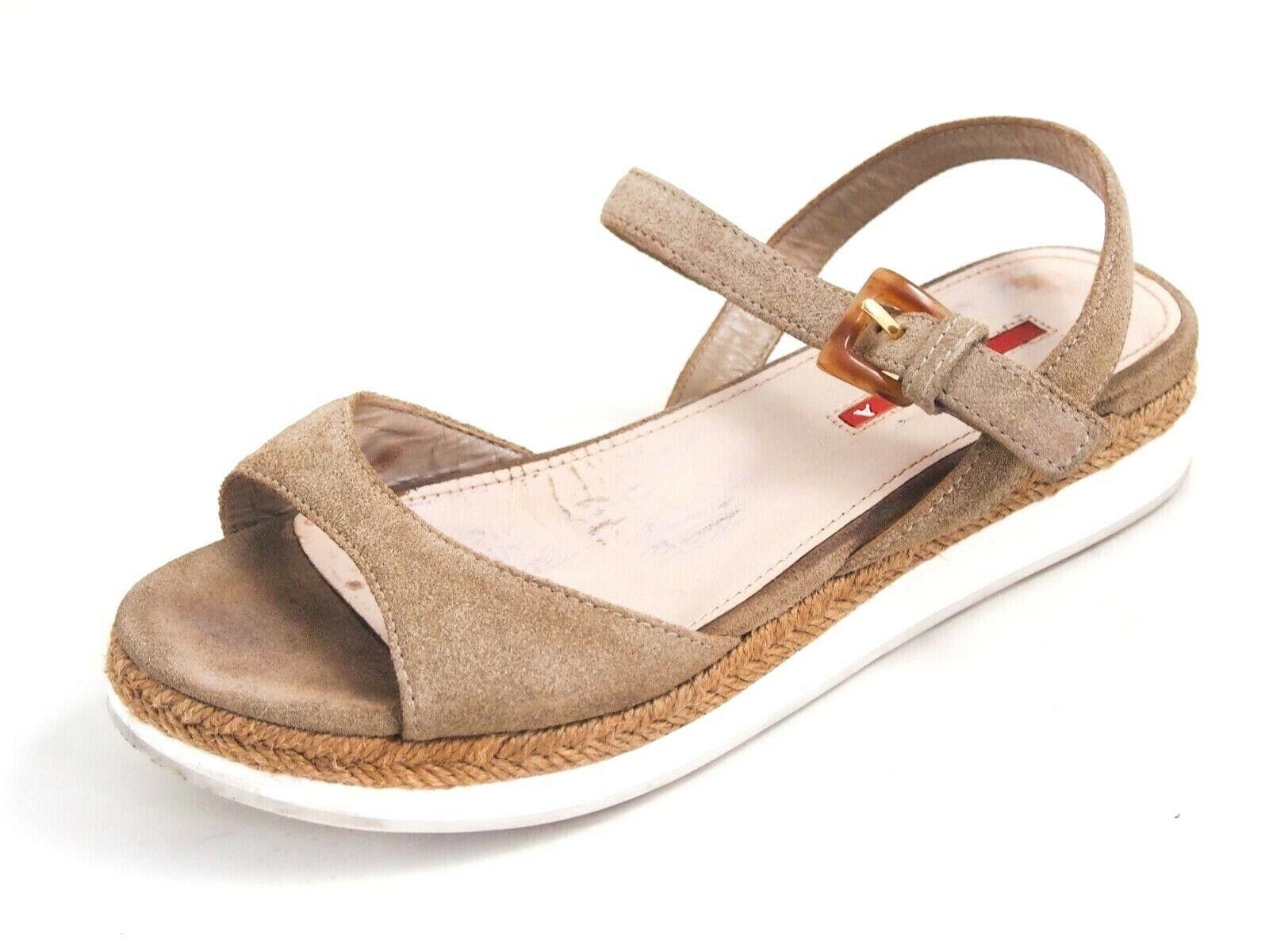 Prada Open Toe Sandals Beige Suede Womens US 6 EU 36