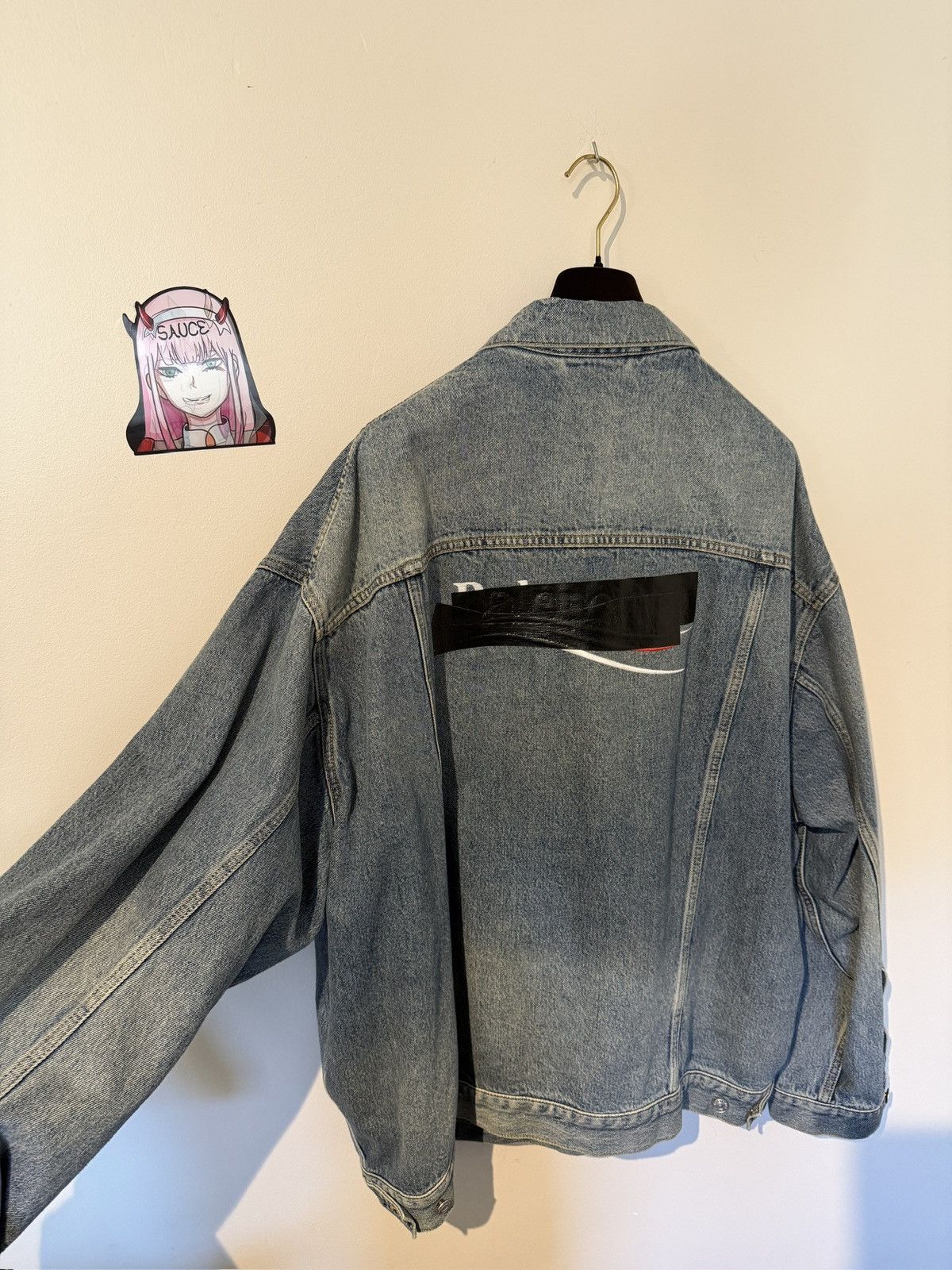 Balenciaga Balenciaga Taped Logo Denim Jacket Size US XL / EU 56 / 4 - 11 Thumbnail