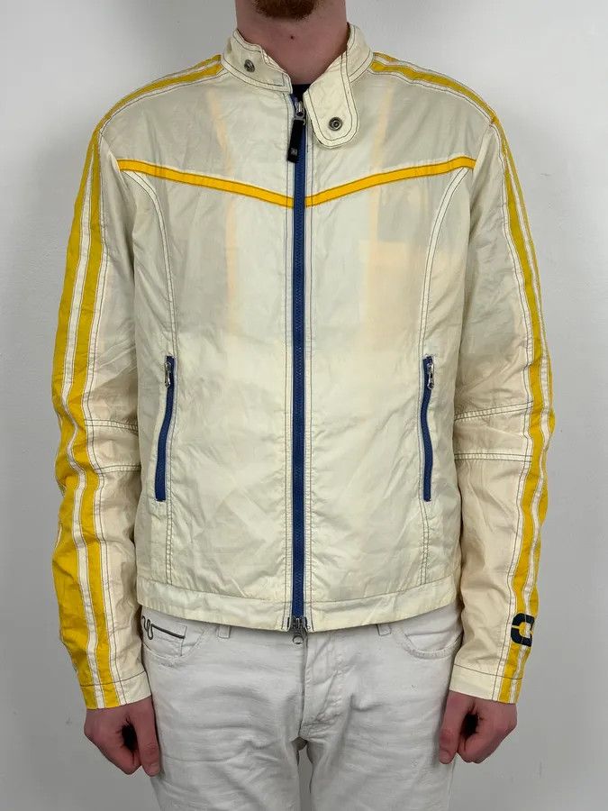 Armani 2000s Armani Cream Nylon Yellow Stripe Windbreaker Jacket Size US L / EU 52-54 / 3 - 2 Thumbnail