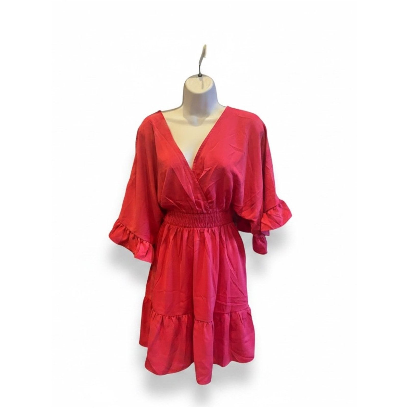 & Other Stories Women’s Hot Pink V-Neck Mini Dress – Size S – NWOT Size S / US 4 / IT 40 - 3 Thumbnail
