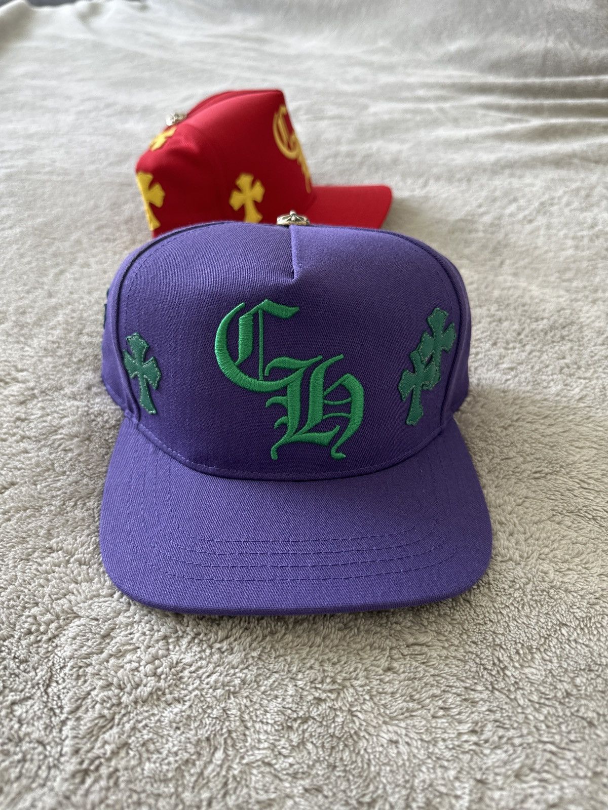image of Chrome Hearts Purple Cross Patch Trucker Hat, Men's