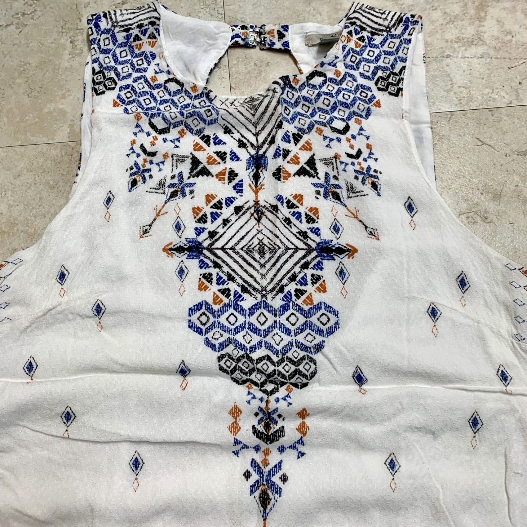 Vintage VINTAGE Ecote White Tribal Print Tank Dress M Womens Sleeveless Rayon Knee Length Size M / US 6-8 / IT 42-44 - 3 Thumbnail