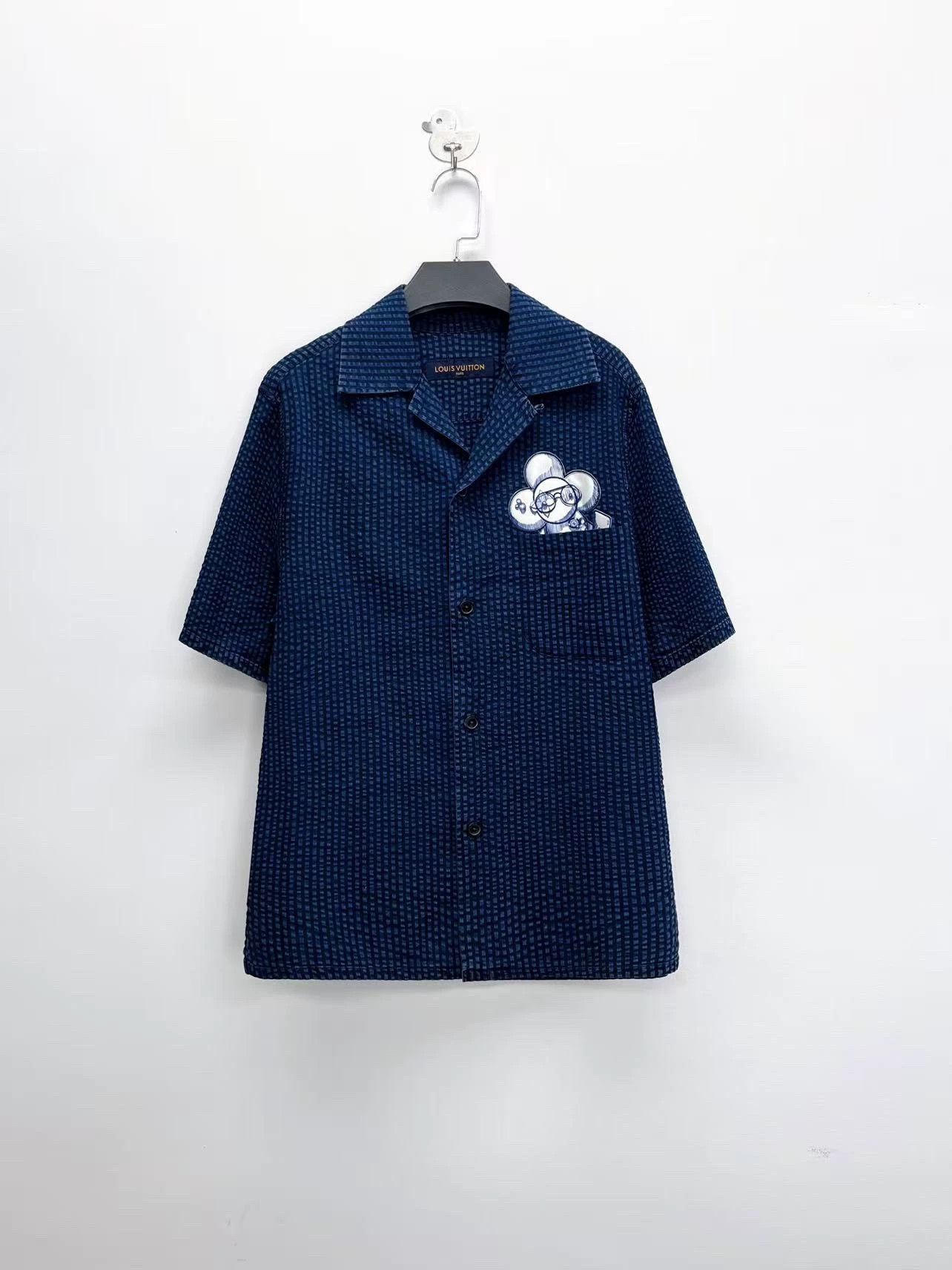 louis vuitton blue pocket short sleeve shirt