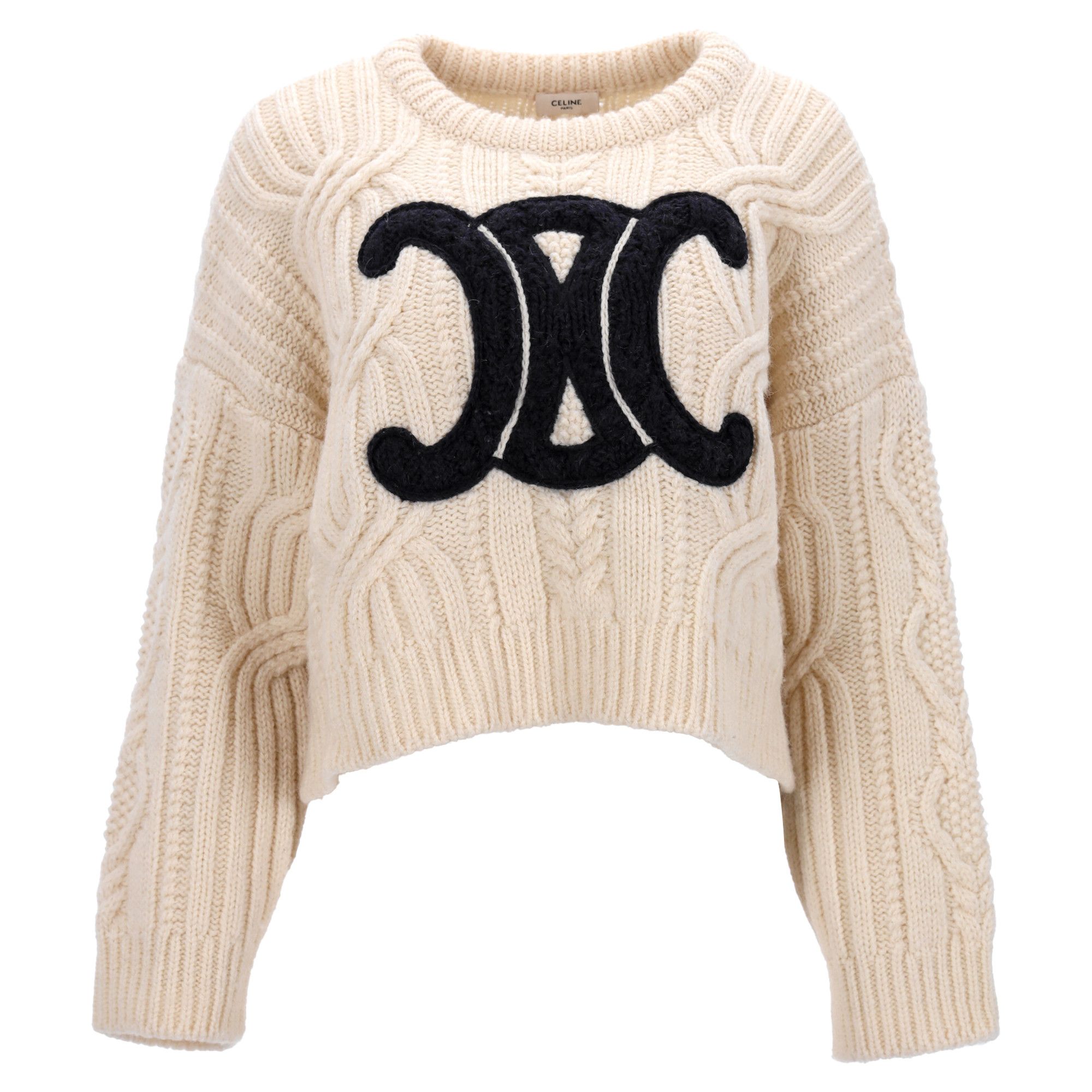 Celine Celine Triomphe Knitted Crewneck Sweater in Cream Wool Size XXS / US 00 / IT 34 - 1 Thumbnail