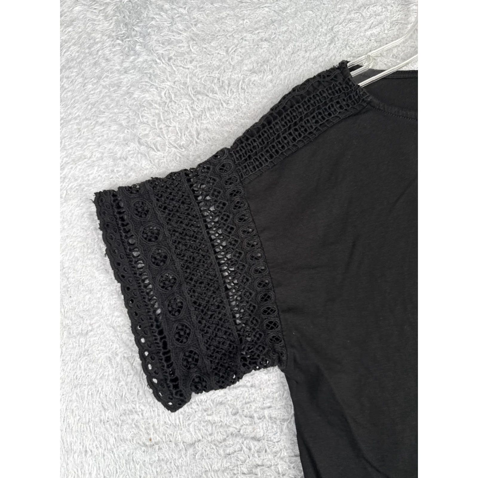 Ralph Lauren Lauren Ralph Lauren Shirt Women Medium Black Cotton Round Neck Lace Short Sleeve Basic Stretch Solid Size M / US 6-8 / IT 42-44 - 3 Thumbnail