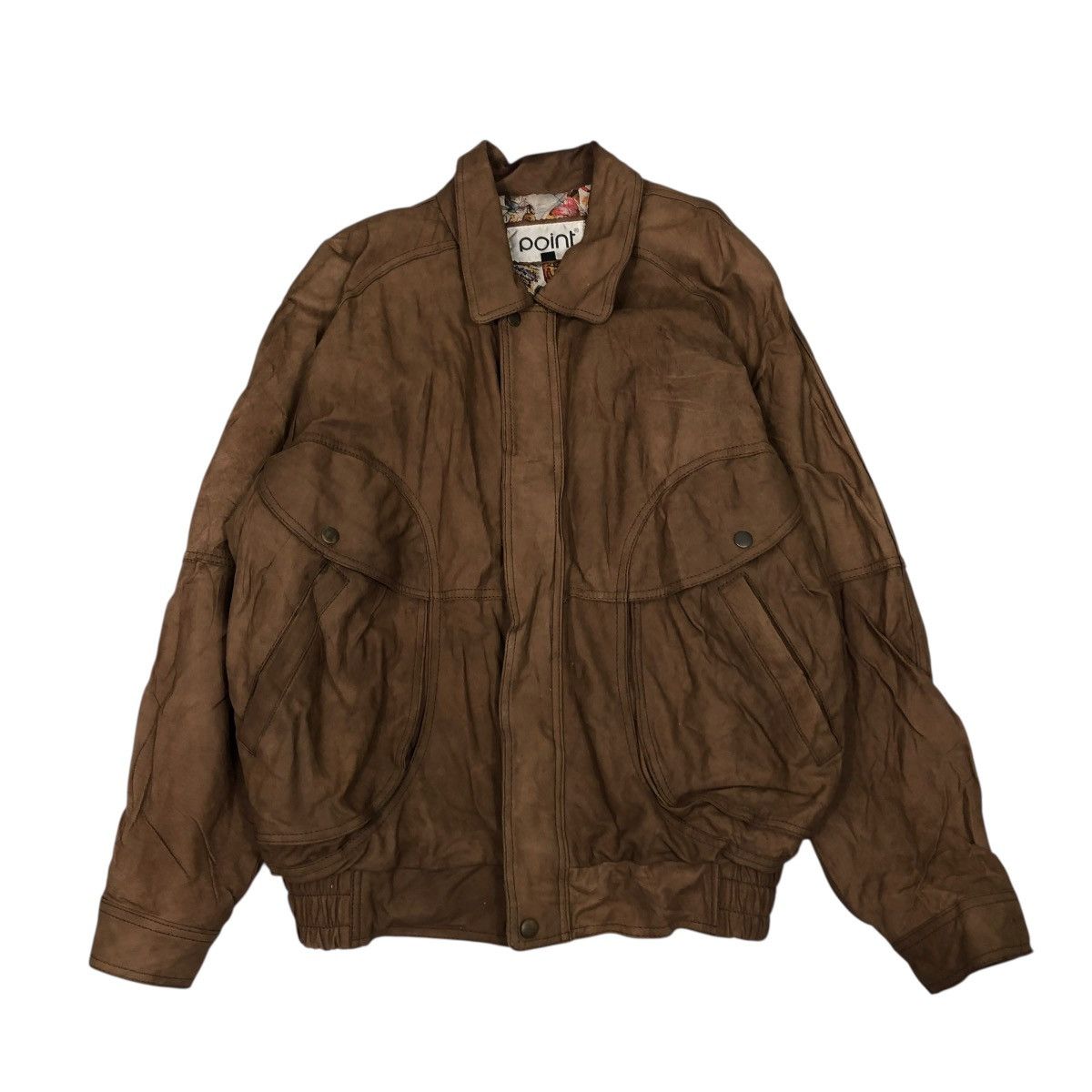 Japanese Brand 🔥VINTAGE BIKER LEATHER JACKET POINT BLANKET FULL PRINT Size US XL / EU 56 / 4 - 1 Thumbnail