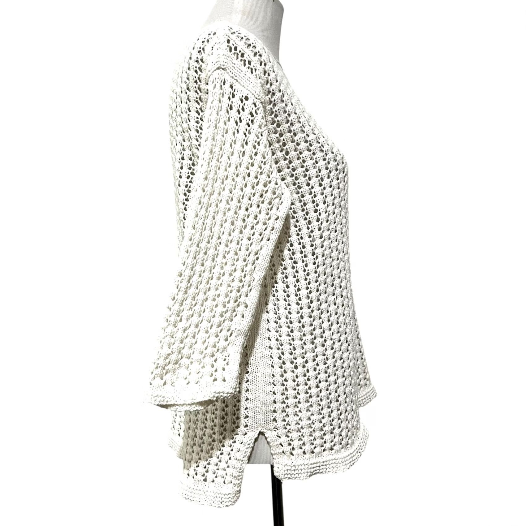 J. Jill J Jill Sweater White Open-Knit Crochet 3/4 Sleeve Cotton Blend S Womens Shirt Knit pullover Classic Coastal Preppy Beach Cottage Size S / US 4 / IT 40 - 7 Thumbnail