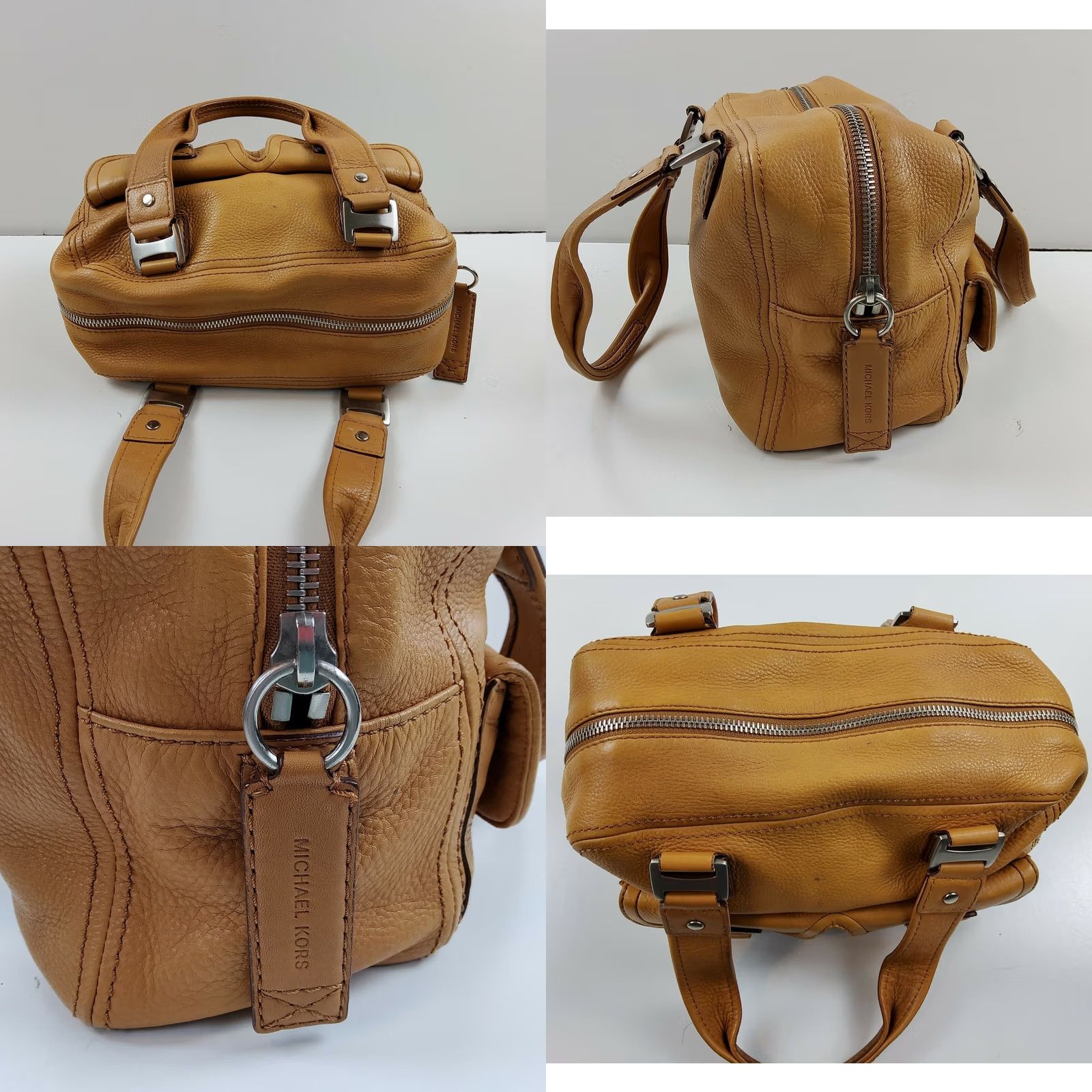 Michael Kors Michael Kors Leather Barrel Satchel Handbag Purse Tan Womens Medium Brown Leather Zip Closure Satchel Purse Size ONE SIZE - 8 Thumbnail