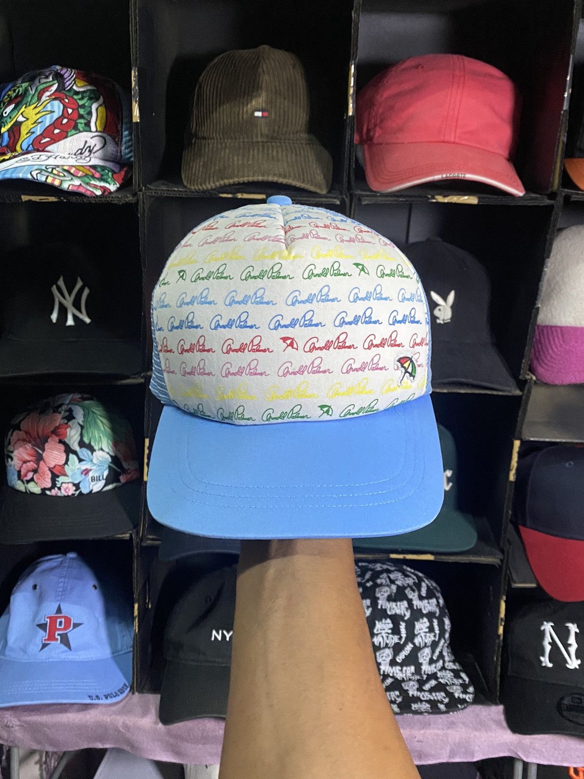 Designer × Japanese Brand × Vintage Cap vintage arnold palmer Trucker Mesh baby blue Size ONE SIZE - 1 Thumbnail