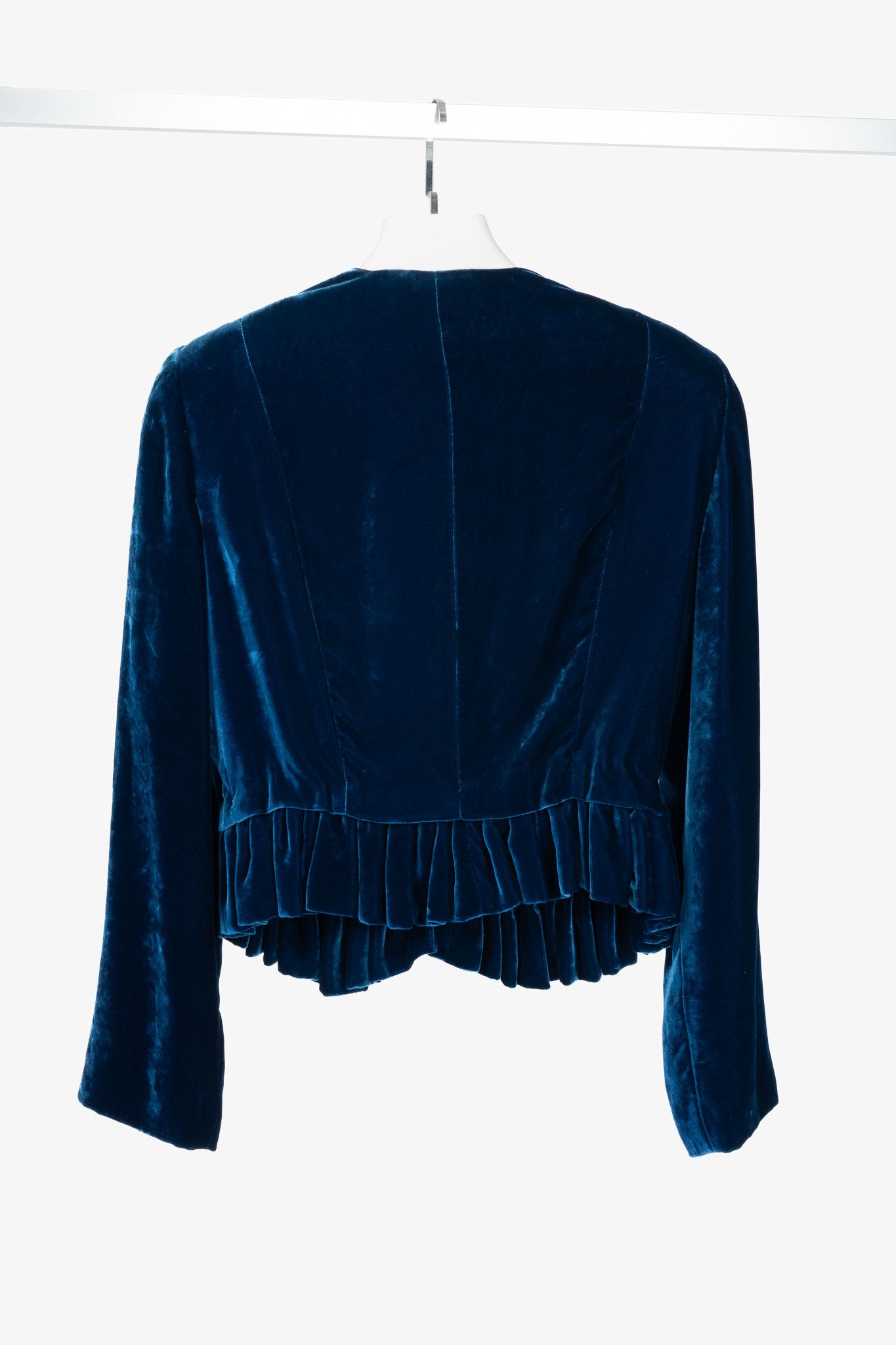 Tom Ford Tom Ford AW11 Blue Velvet Pleated Ruffle Peplum Jacket Size L / US 10 / IT 46 - 2 Thumbnail