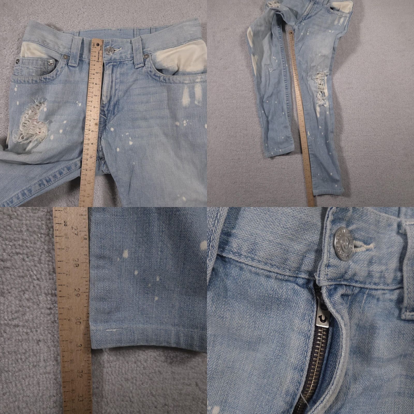 True Religion VINTAGE True Religion Jeans Mens Slim Denim 33 Light Wash Distressed Paint Splatter Size US 33 - 9 Thumbnail