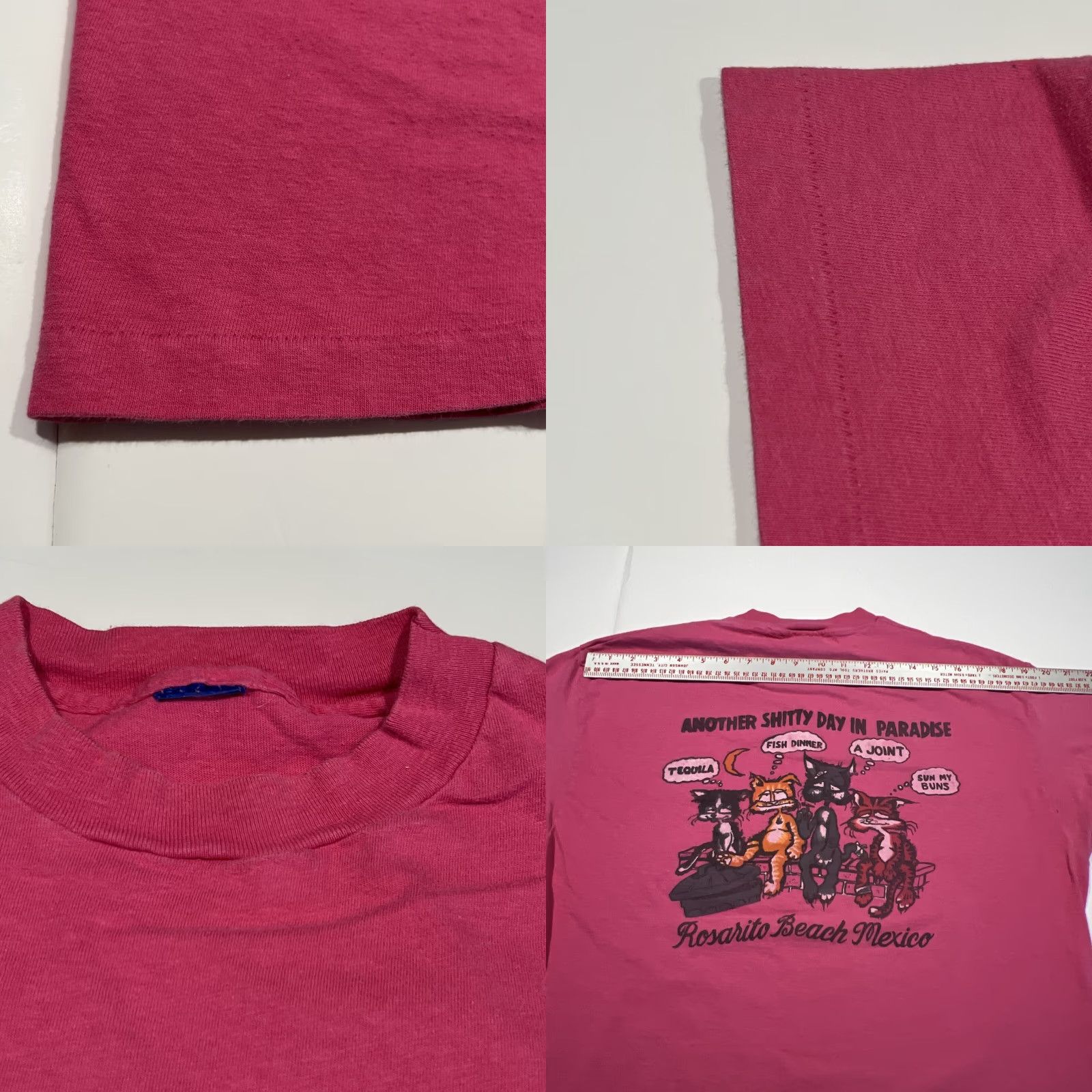 Paradise VINTAGE XL Cats Another Shi*** Day In Paradise Rosarito Beach Mexico Pink Shirt Size US XL / EU 56 / 4 - 8 Thumbnail