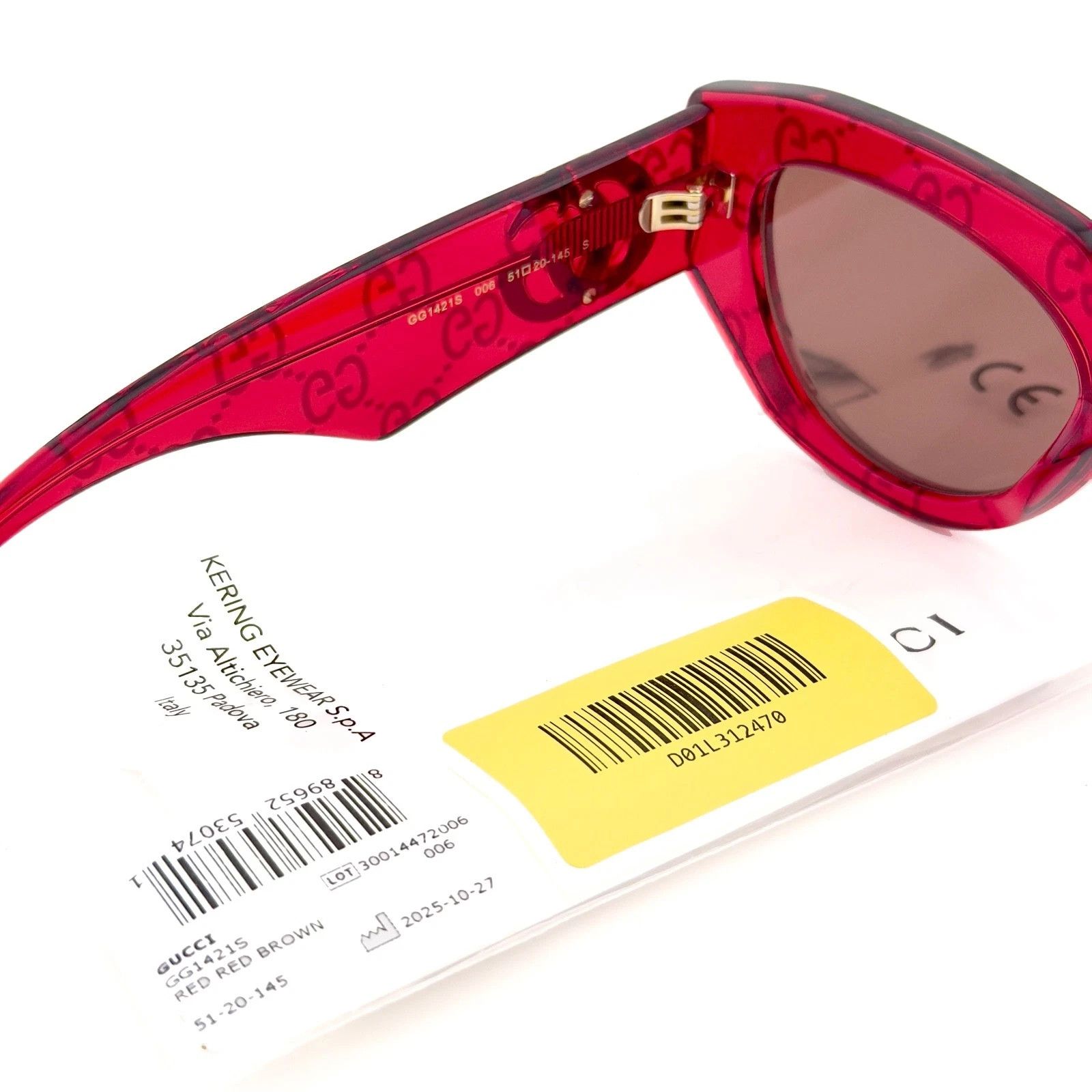 Gucci GUCCI 1421 Crystal Red Print 1421S Geometric Sunglasses 006 Size ONE SIZE - 6 Thumbnail